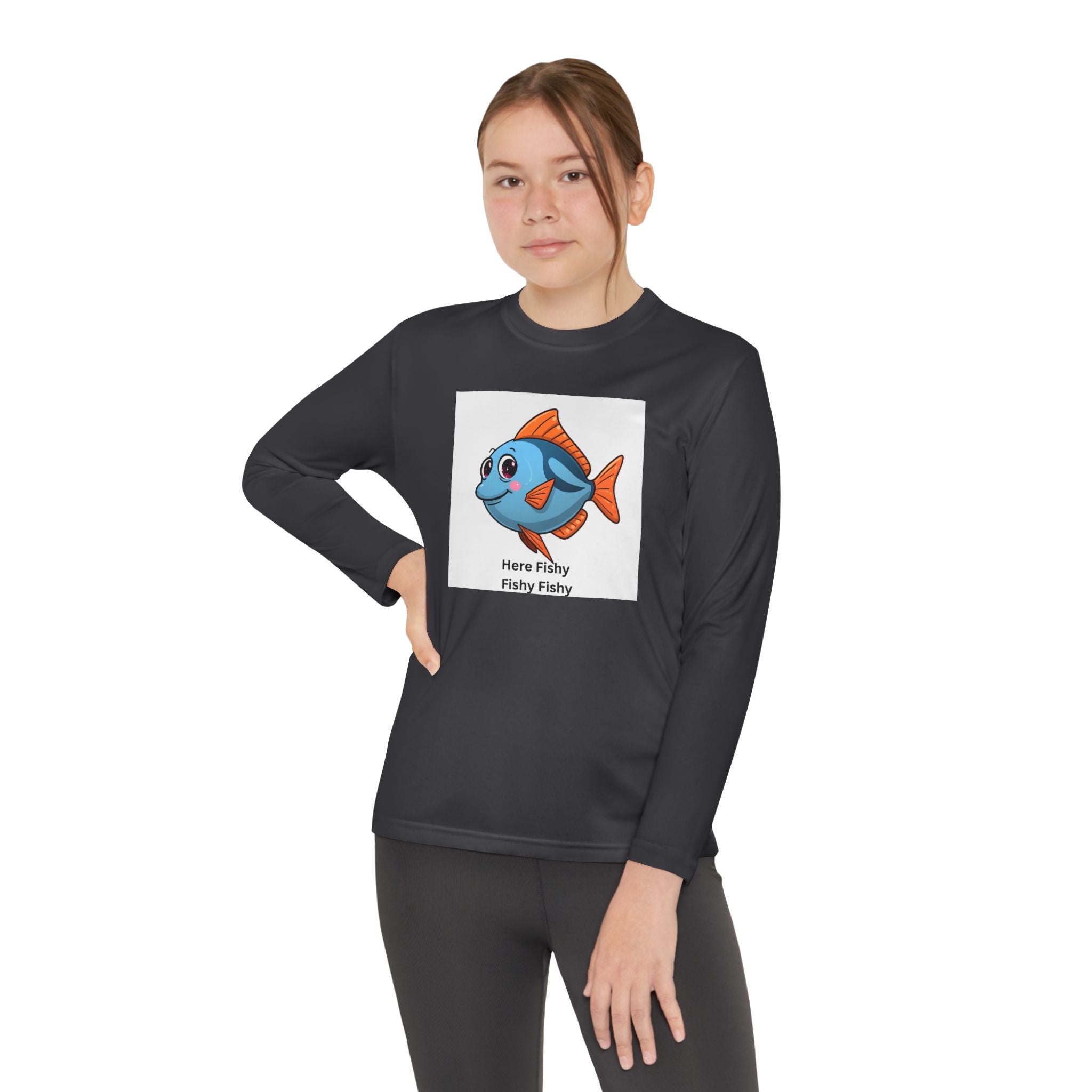 Here Fishy Fishy Fishy Youth Long Sleeve Competitor Tee