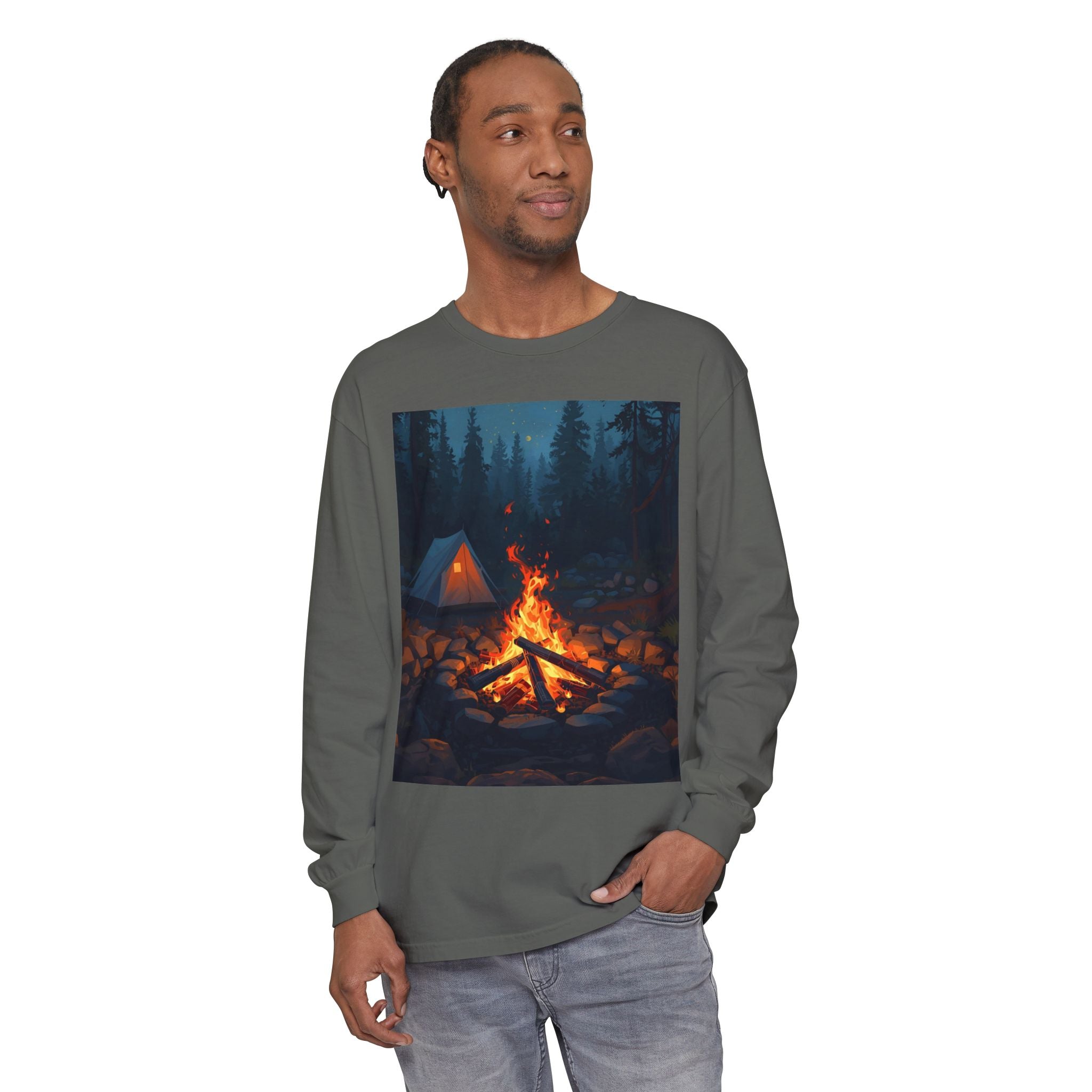 Camping Vibes Long Sleeve T-Shirt | Outdoor Adventure Shirt, Cozy Gift for Campers, Bonfire, Nature Lovers, Unisex Tee