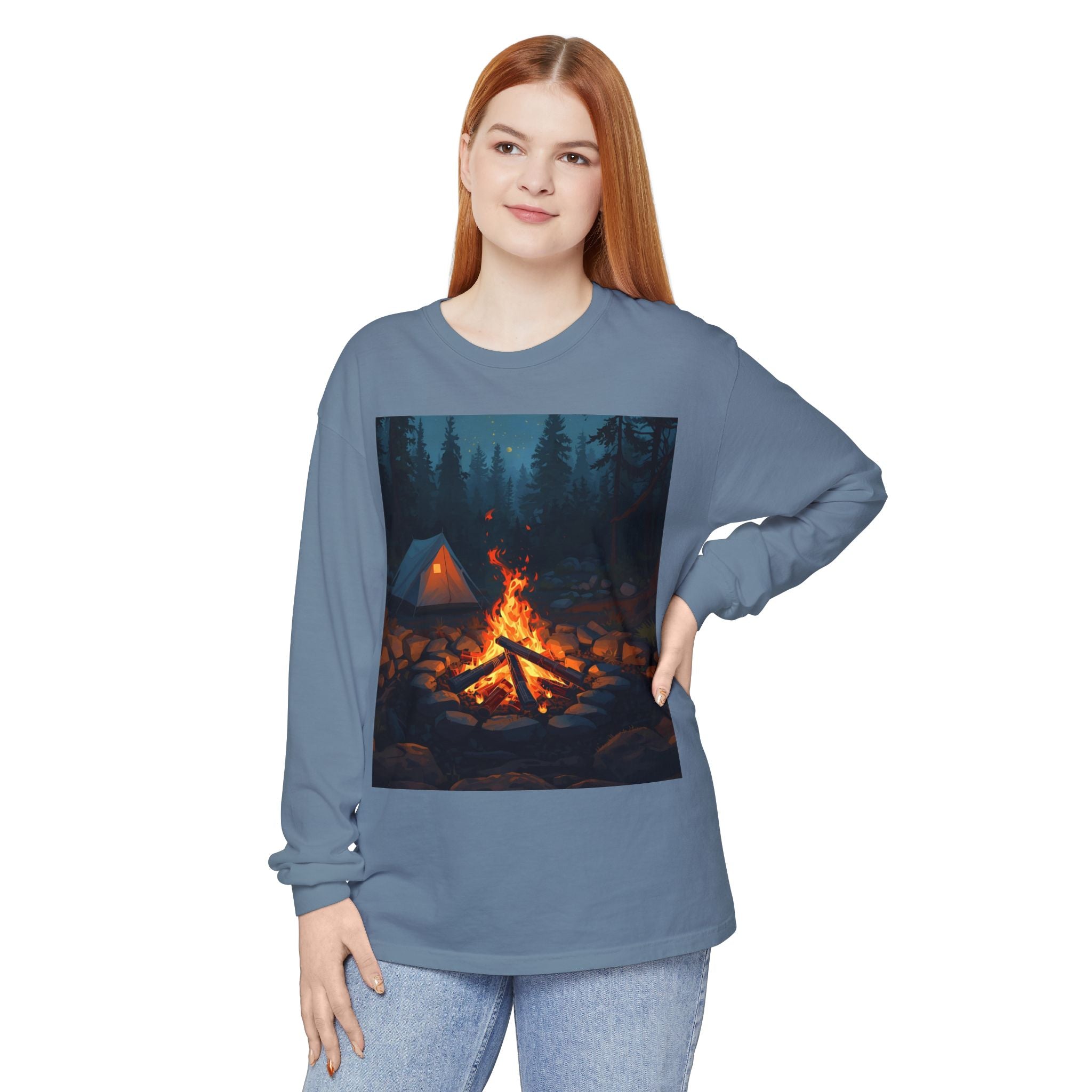 Camping Vibes Long Sleeve T-Shirt | Outdoor Adventure Shirt, Cozy Gift for Campers, Bonfire, Nature Lovers, Unisex Tee