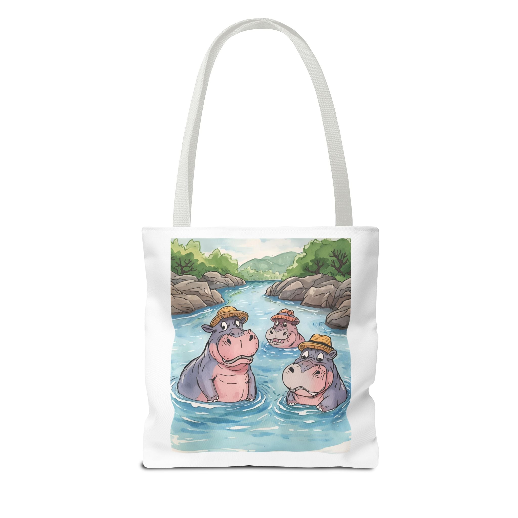 Playful Hippo Tote Bag, Fun Watercolor Tote, Animal Lover Gift, Eco-Friendly Shopping Bag, Cute Beach Bag, Summer Accessories