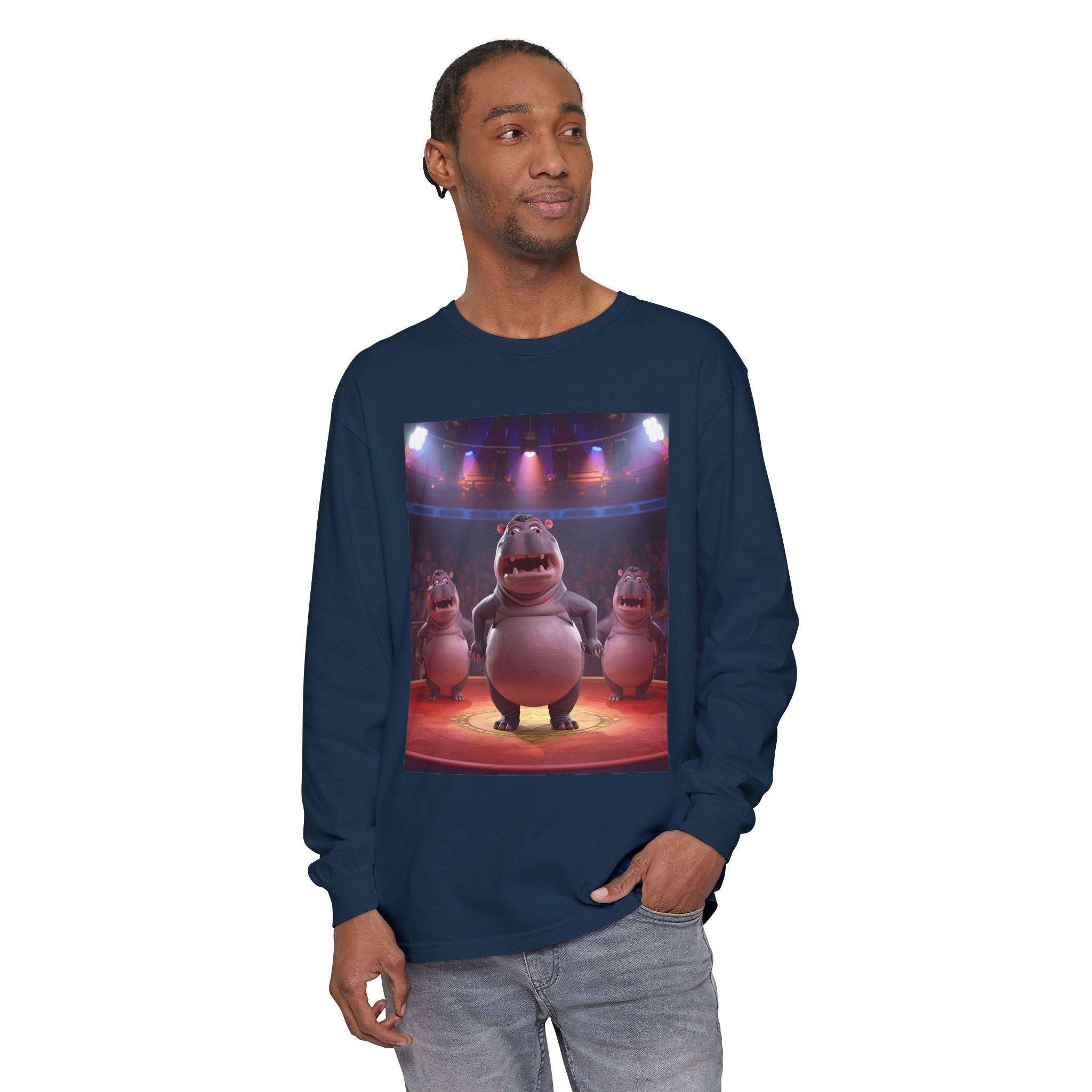 Hippo Funny Unisex Garment-dyed Long Sleeve T-Shirt