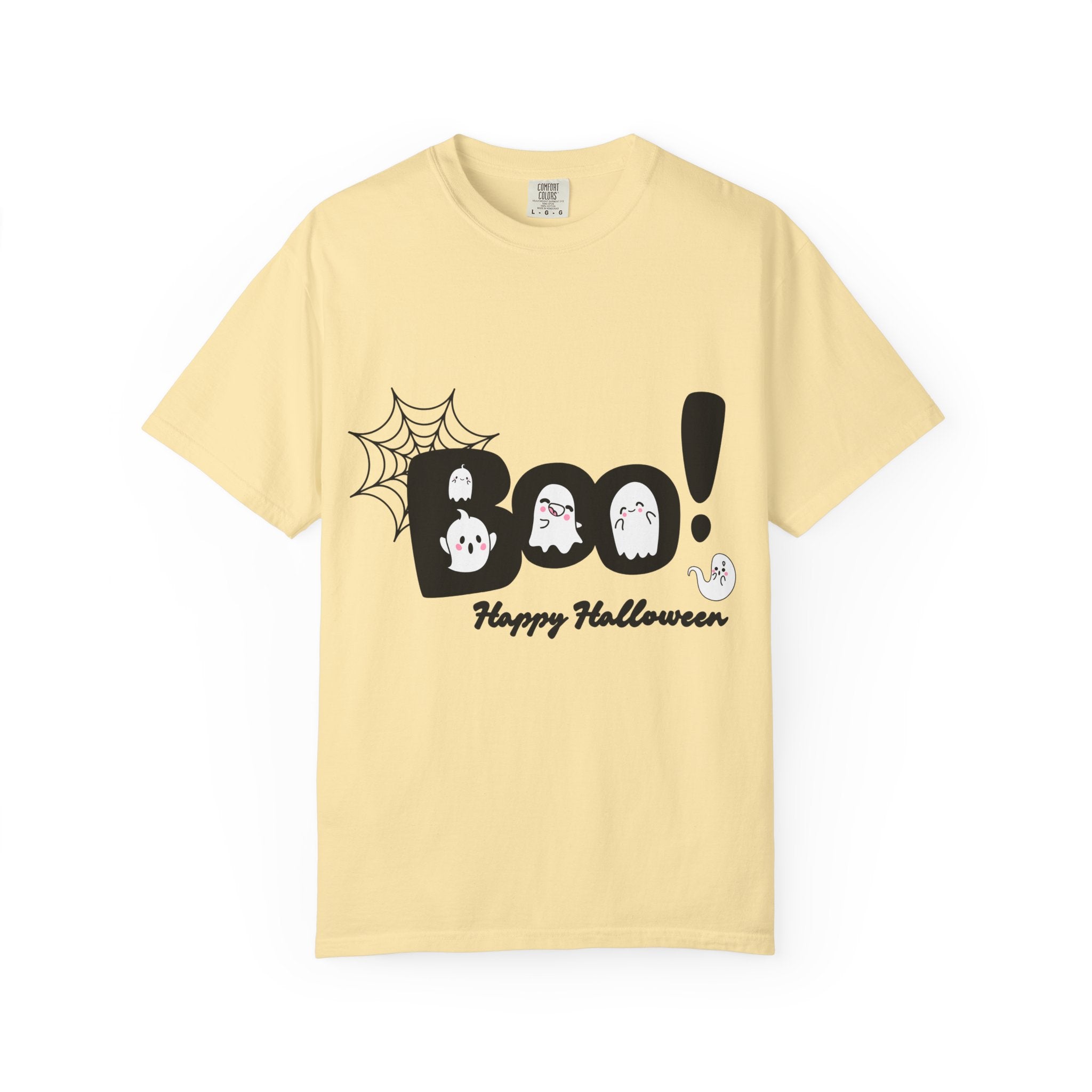 Halloween Boo T-Shirt, Unisex Garment-Dyed Tee, Spooky Costume, Fall Apparel, Trick or Treat Shirt, Ghost Print Top
