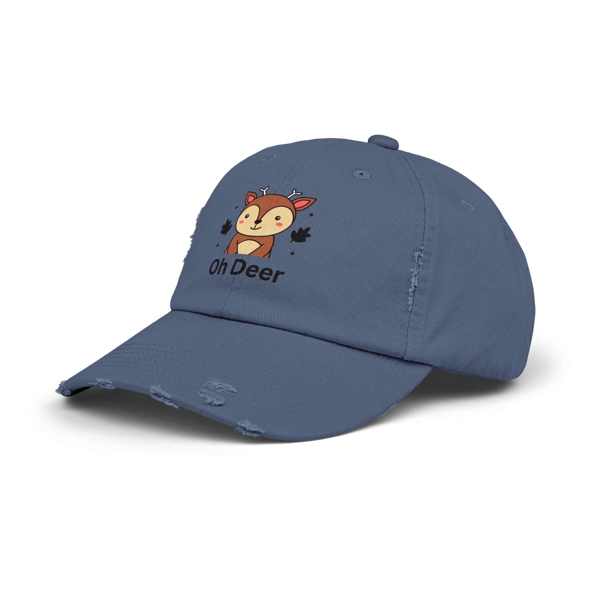Cute Distressed Cap with 'Oh Deer' Design, Fun Gift for Nature Lovers, Unisex Outdoor Hat, Ideal for Birthdays, Holidays, Casual Wear