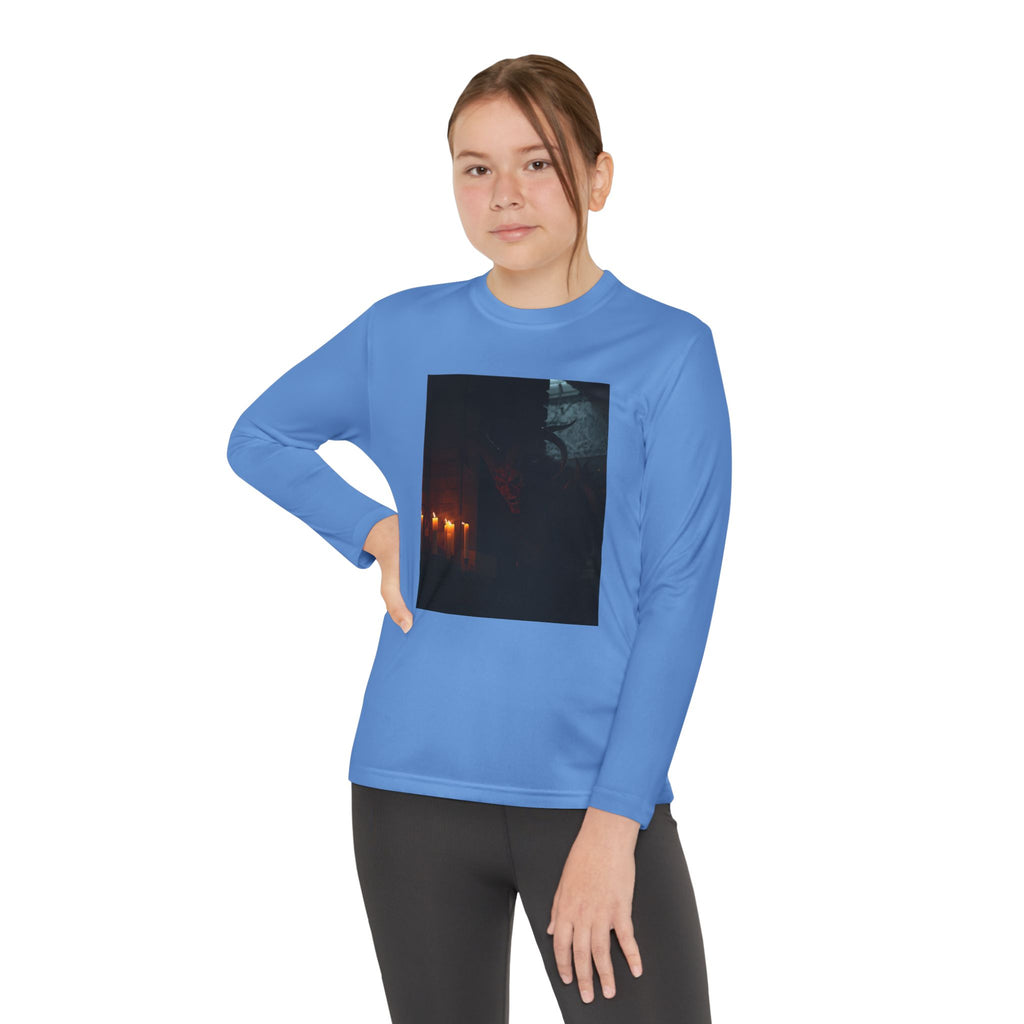 Spooky Halloween Pumpkin Shadow Youth Long Sleeve Competitor Tee