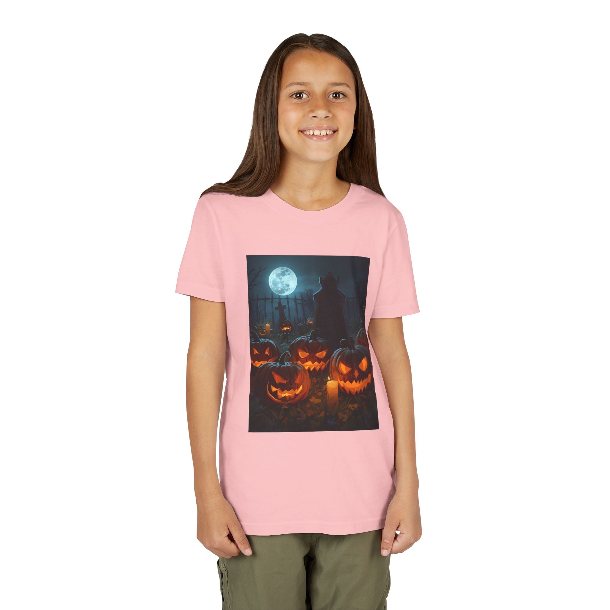 Scary Halloween Pumpkin Youth Short Sleeve Tee, Cute Halloween Shirt, Kids Costume Top, Spooky Tees, Trick or Treat Shirt
