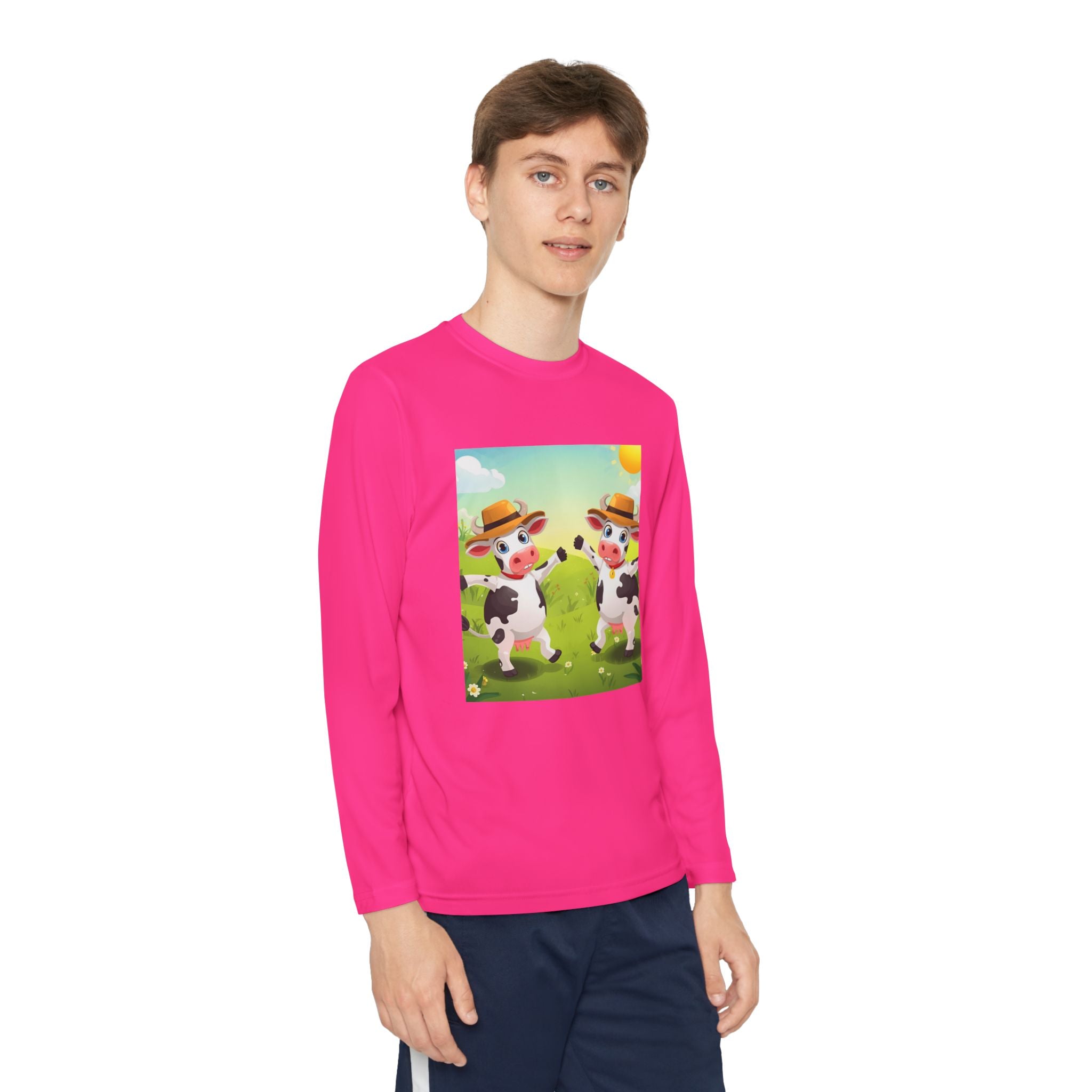 Cute Cows Farm Fun Youth Long Sleeve Competitor Tee