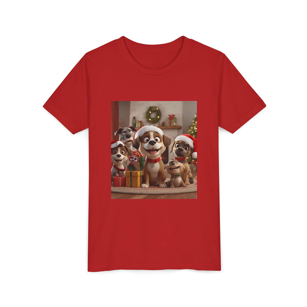 Cute Festive Christmas Dog Youth Short Sleeve Tee