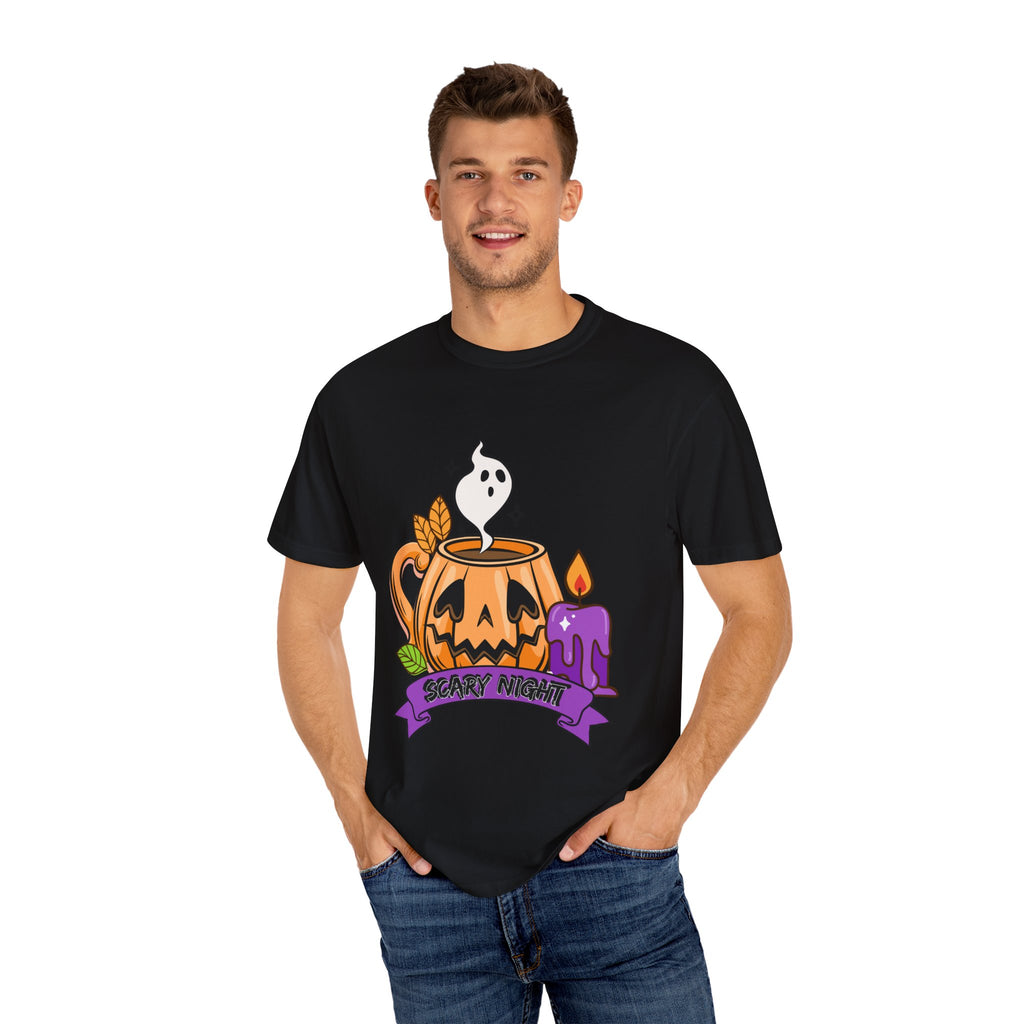 Halloween Themed Cute Pumpkin In Cup T-shirt, Scary Night Design, Unisex Top, Fall Fashion, Spooky Gift, Autumn Celebration Tee