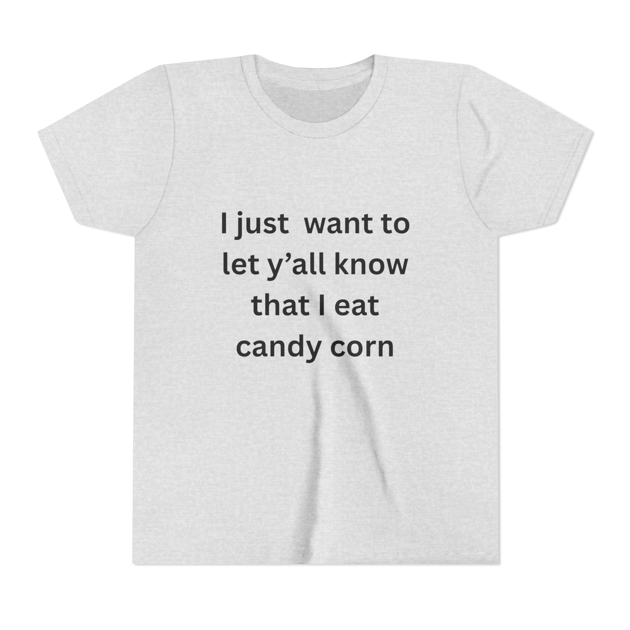 I Eat Candy Corn Youth Candy Corn Tee, Fun Halloween Shirt, Cute Short Sleeve Tee, Youth Graphic Top, Fall Celebration Apparel, Trick or Treat Shirt