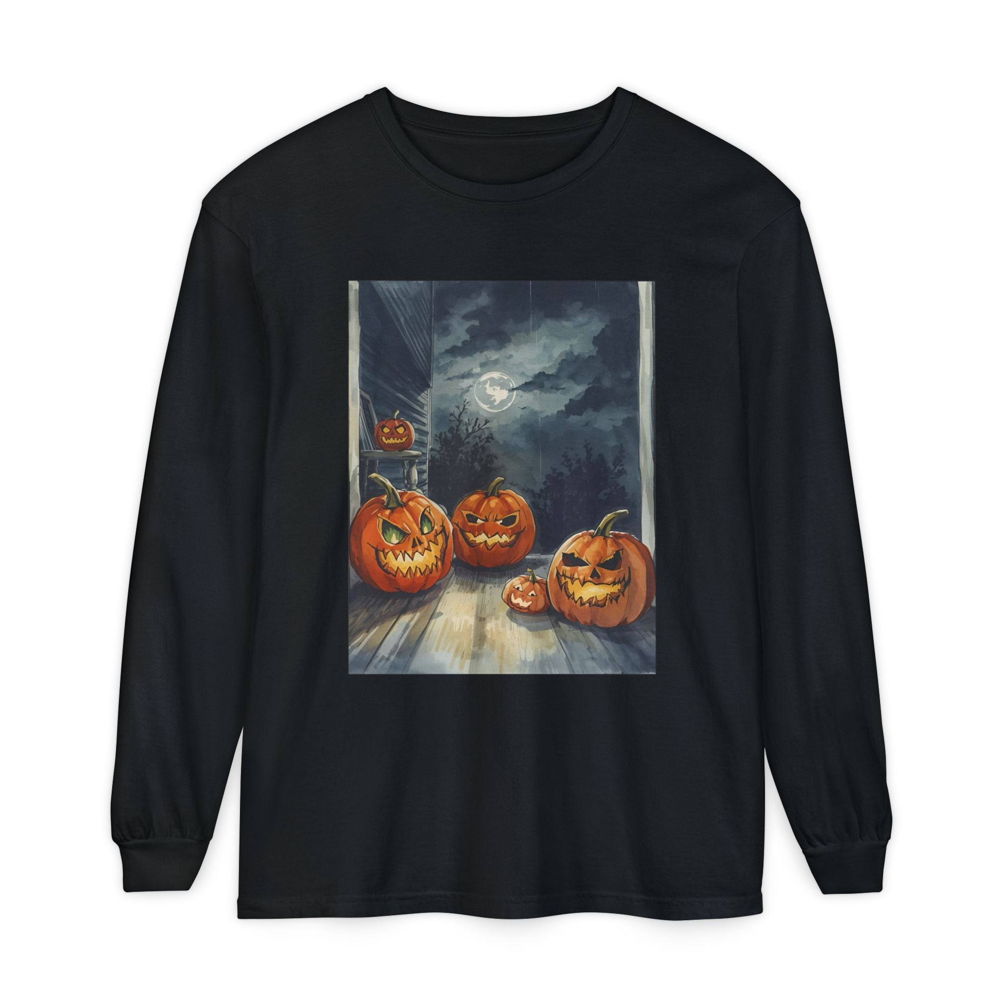 Halloween Pumpkin Scary Unisex Garment-dyed Long Sleeve T-Shirt