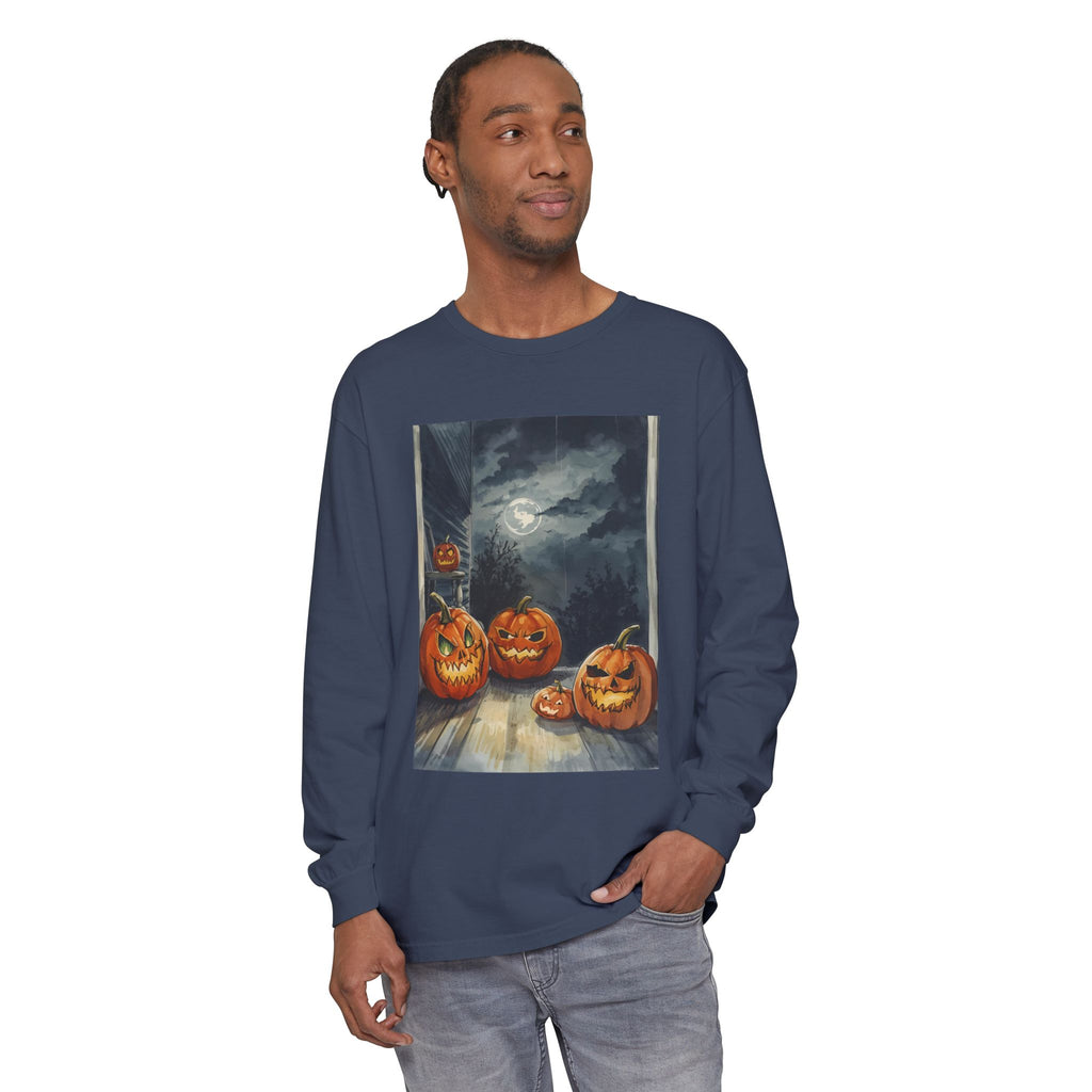 Halloween Pumpkin Scary Unisex Garment-dyed Long Sleeve T-Shirt