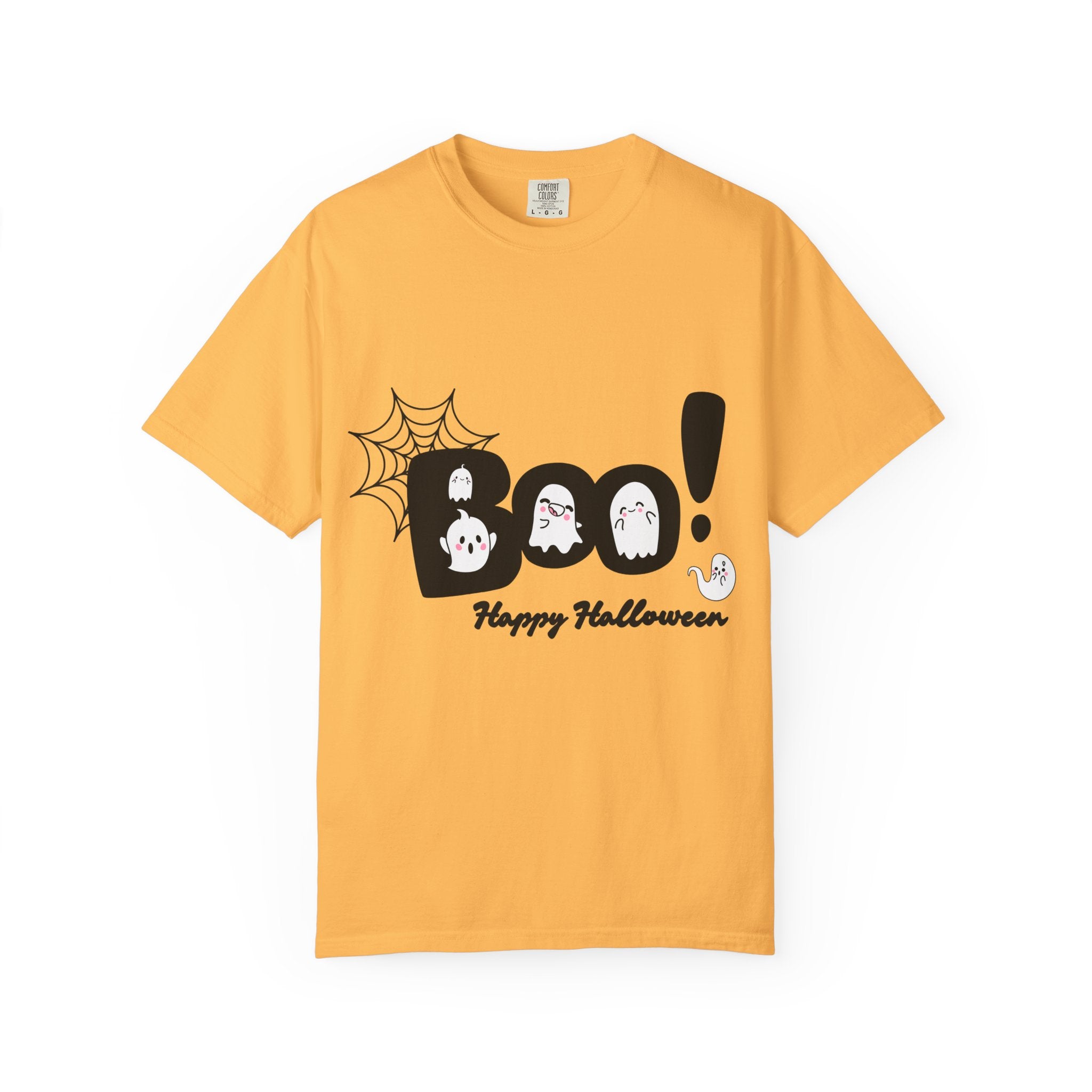Halloween Boo T-Shirt, Unisex Garment-Dyed Tee, Spooky Costume, Fall Apparel, Trick or Treat Shirt, Ghost Print Top