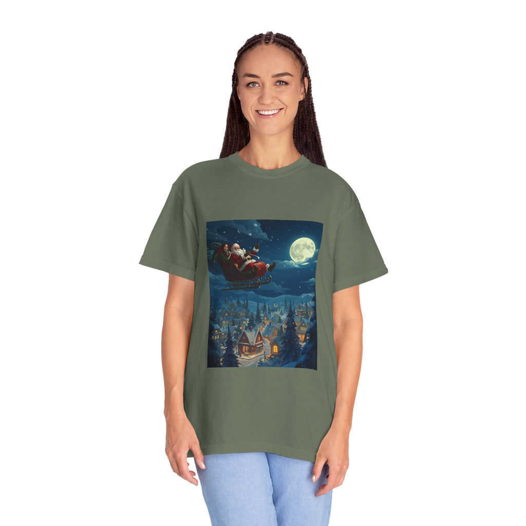 Christmas Santa Sleigh Unisex Garment-Dyed T-shirt