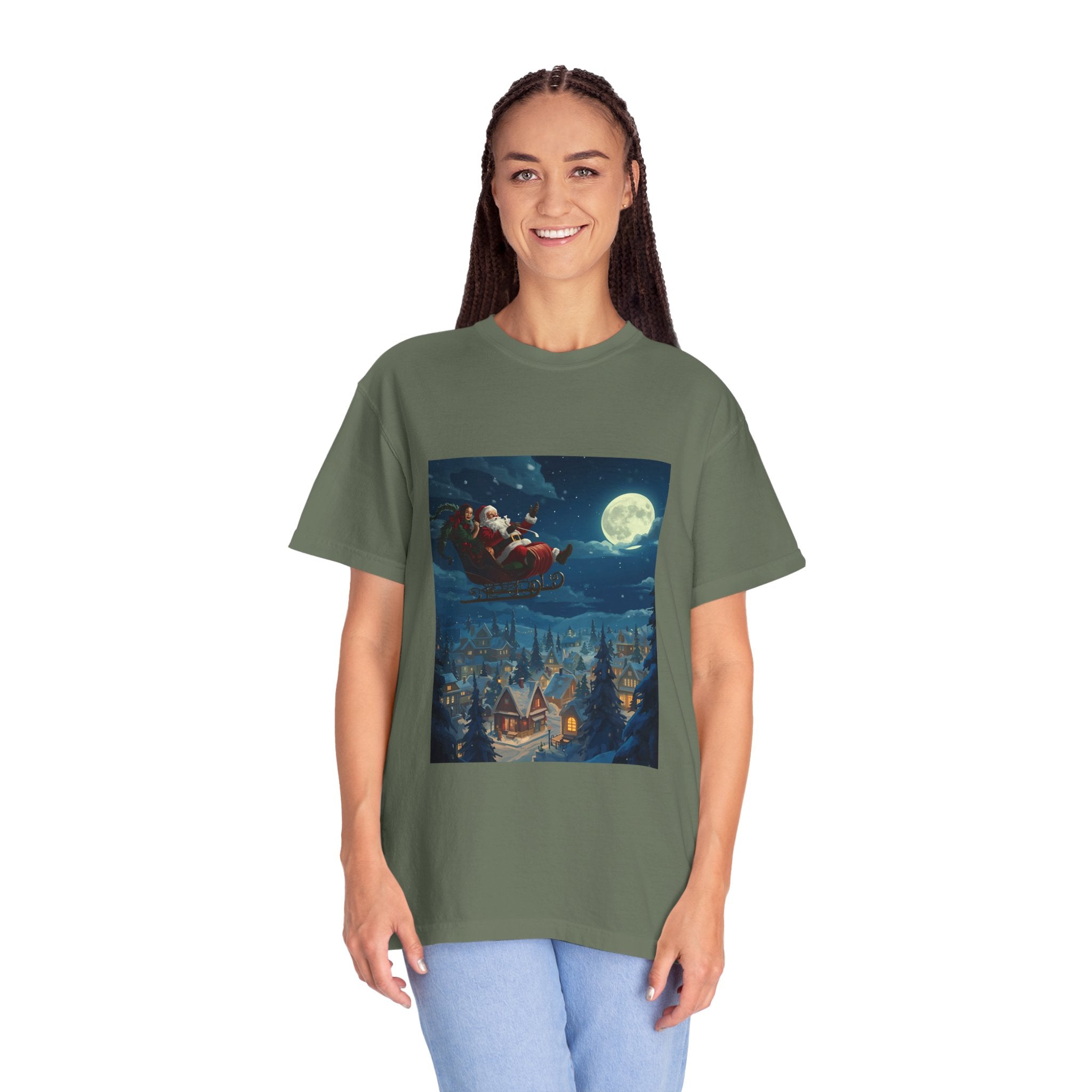 Christmas Santa Sleigh Unisex Garment-Dyed T-shirt