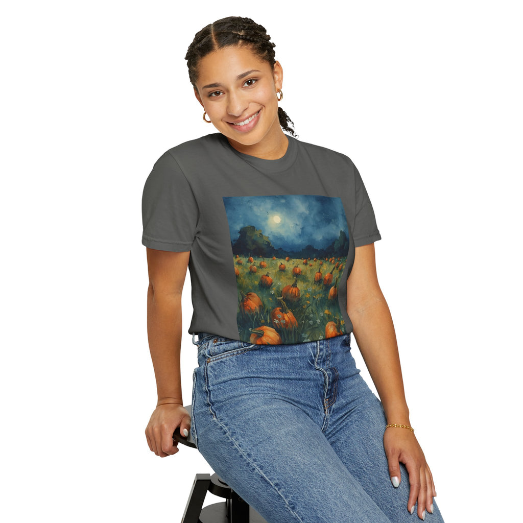 Autumn Pumpkin Field T-shirt | Unisex Fall Tee, Cozy Graphic Shirt, Halloween Gift, Harvest Fashion, Seasonal Wear, Pumpkin Lovers