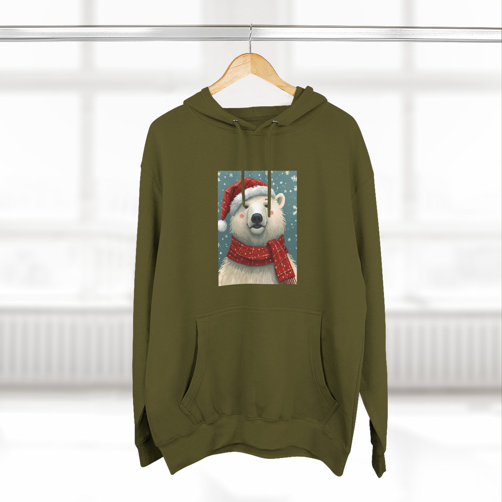 Cozy Polar Bear Holiday Hoodie, Winter Fleece Sweatshirt, Christmas Gift, Cute Animal Hoodie, Festive Apparel, Seasonal Wear