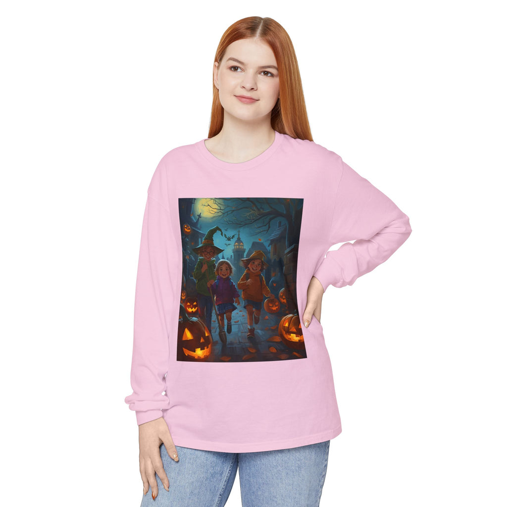 Halloween Themed Unisex Long Sleeve T-Shirt, Spooky Autumn Apparel, Trick-or-Treat Shirt, Fall Fashion, Casual Halloween Outfits