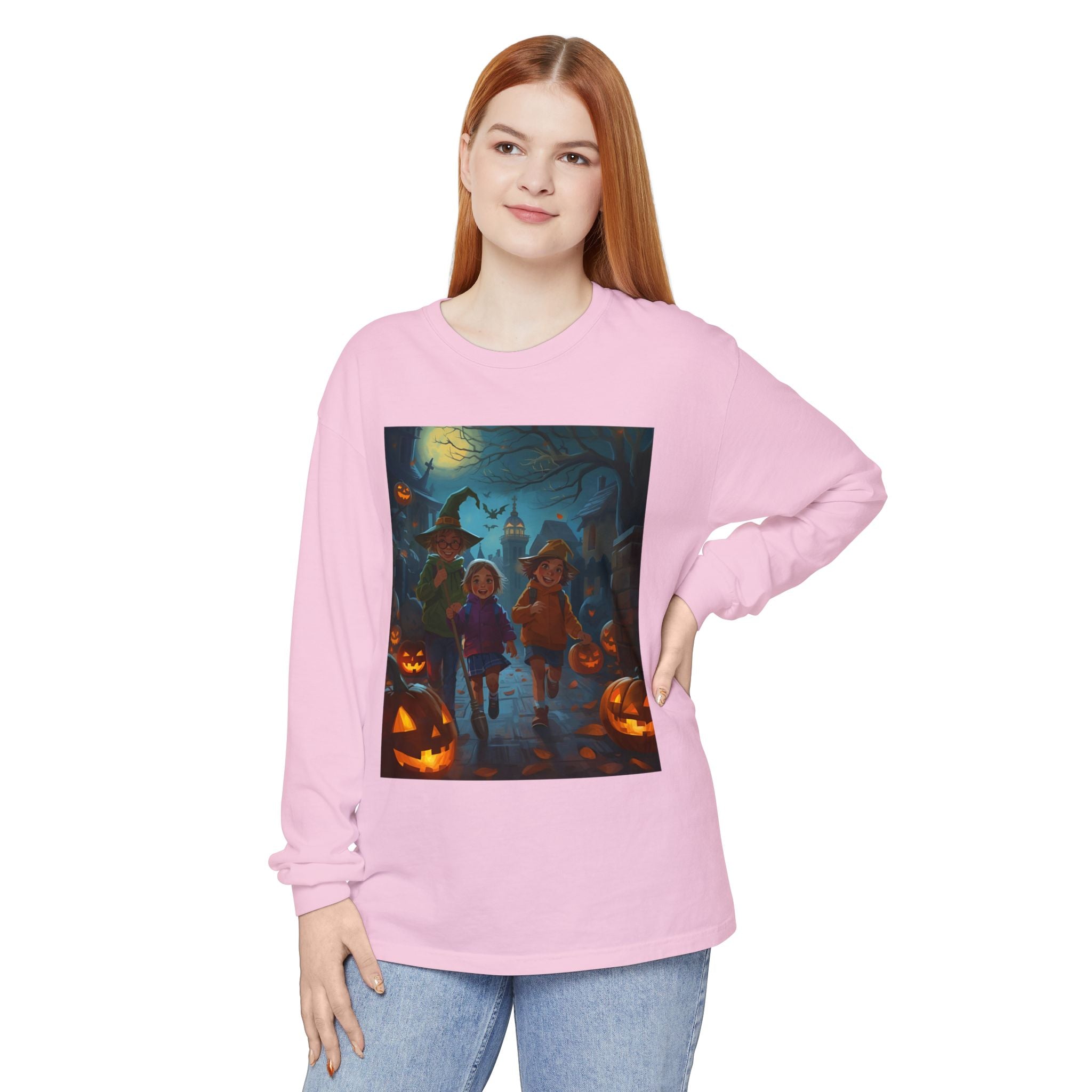 Halloween Themed Unisex Long Sleeve T-Shirt, Spooky Autumn Apparel, Trick-or-Treat Shirt, Fall Fashion, Casual Halloween Outfits