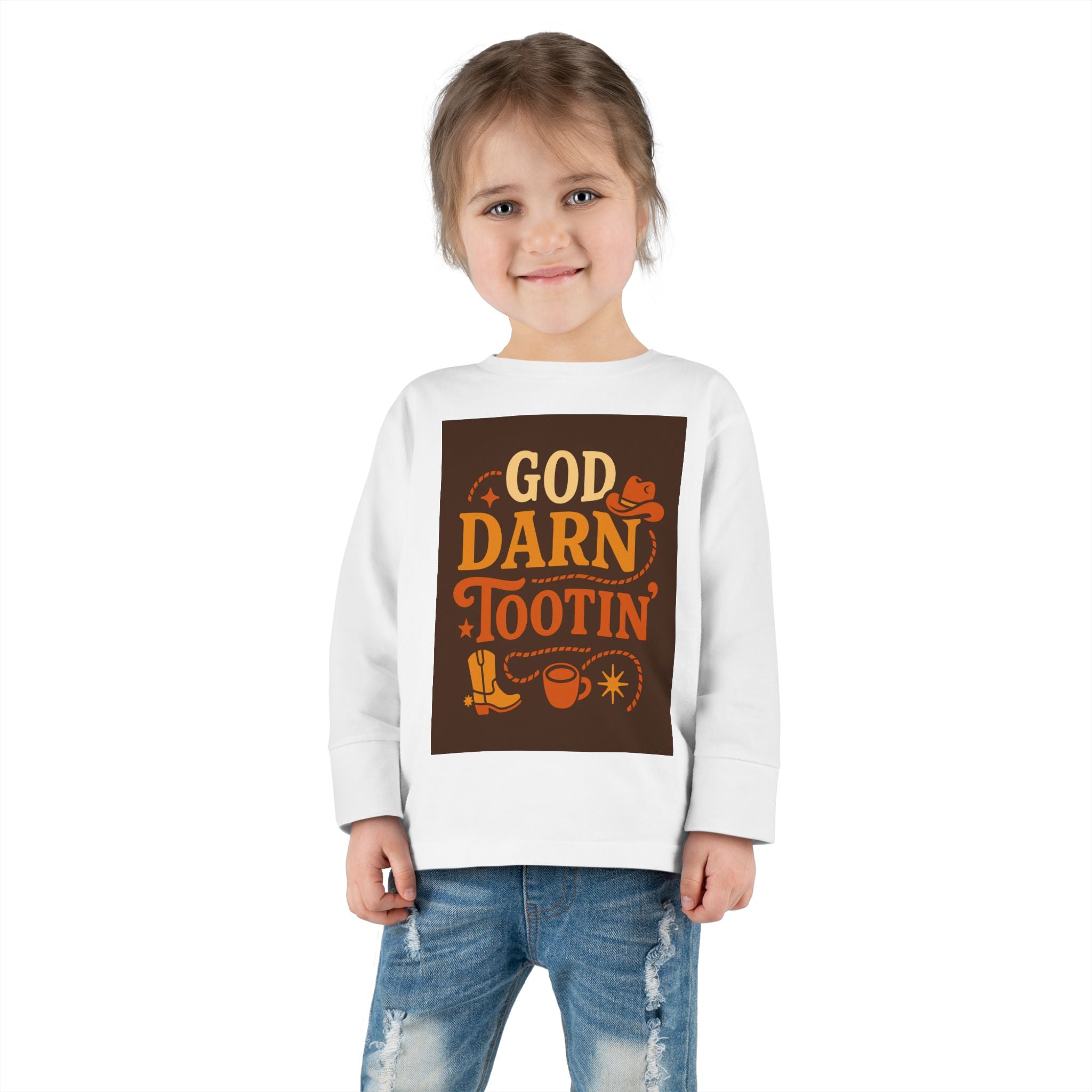 God Darn Tootin Toddler Long Sleeve Tee with Fun Western Print - Perfect for Kids, Gifts, Birthdays, Family Outings, or Playdates
