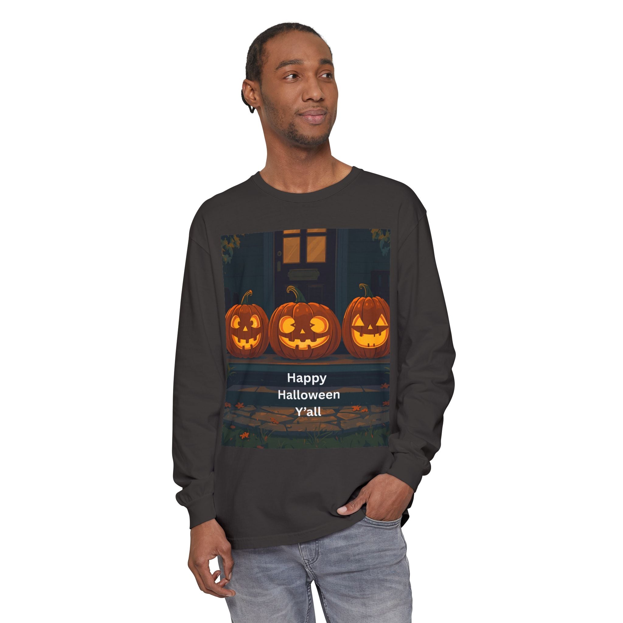 Halloween Pumpkin Long Sleeve T-Shirt, Fall Apparel, Comfortable Shirt, Unisex Halloween Tee, Seasonal Gift, Spooky Vibes