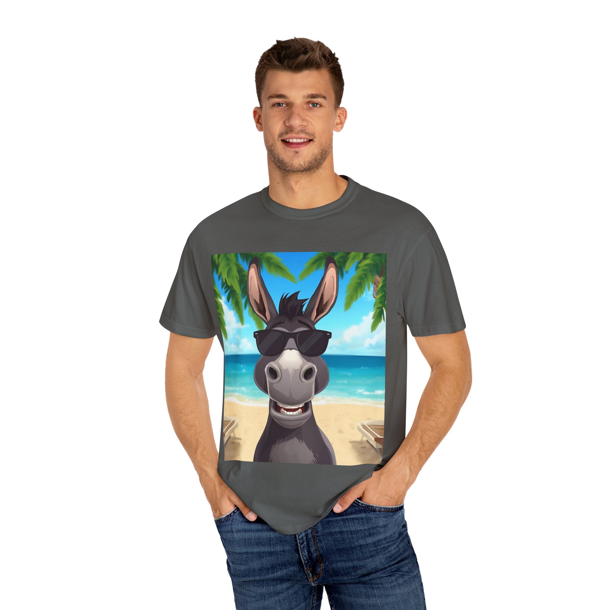 Chill Donkey Sunset T-Shirt, Unisex Summer Tee, Casual Beachwear, Gift for Animal Lovers, Fun Vacation Shirt