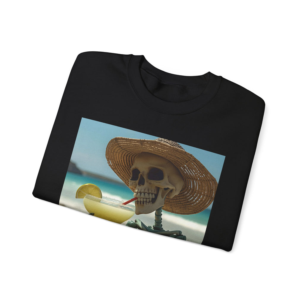 Chill Vibes Skeleton Sweatshirt - Cozy Crewneck for Halloween, Summer Parties, Beach Lovers, Unisex Gift, Casual Lounge Wear