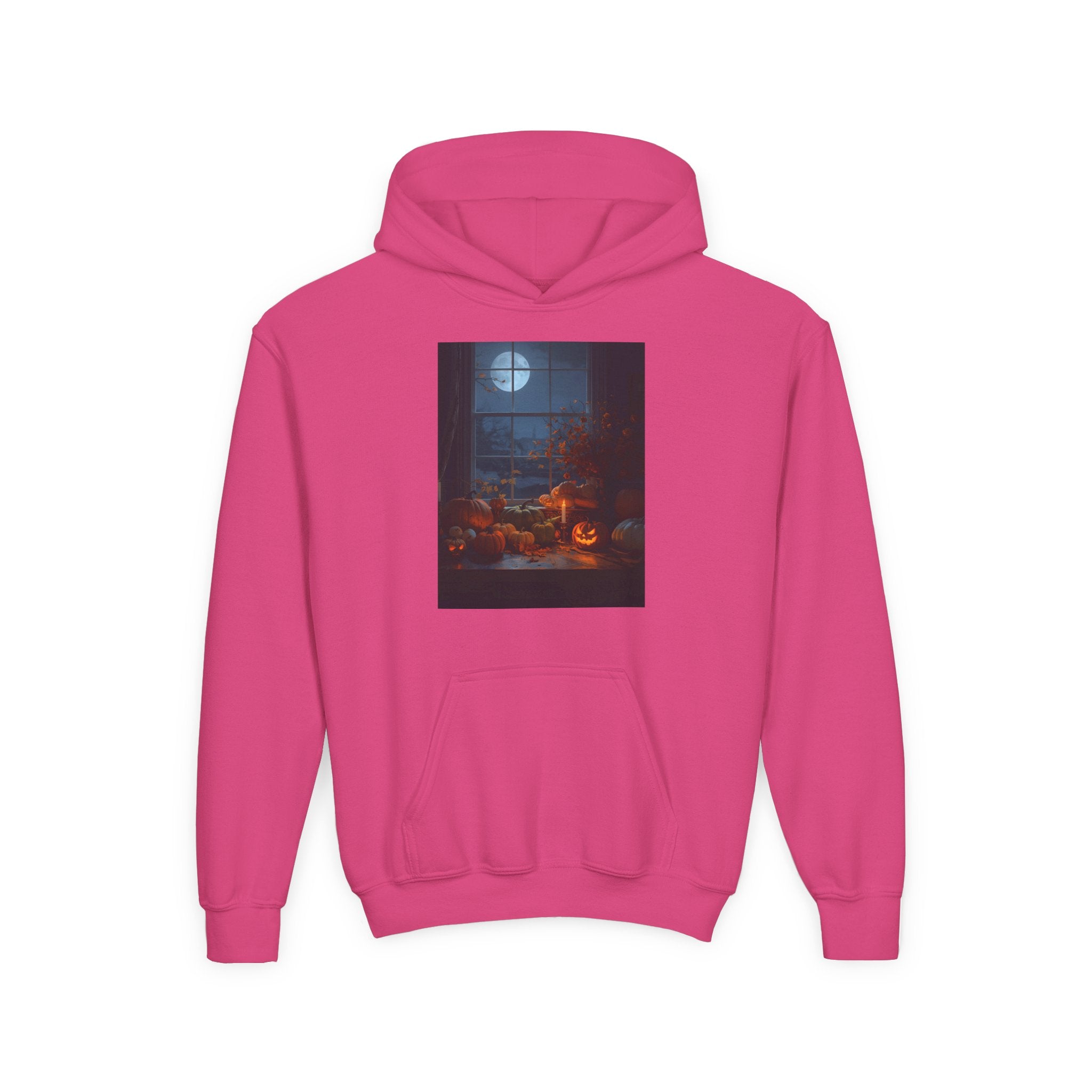 Halloween Pumpkin Youth Hoodie, Cozy Sweatshirt for Kids, Autumn & Halloween Apparel, Spooky Themed Hoodie, Fun Gift for Boys & Girls