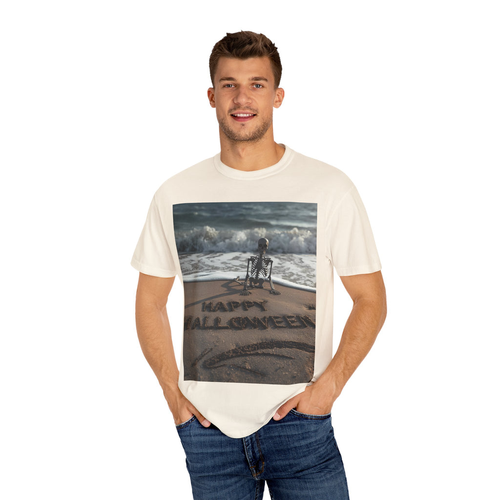 Halloween Beach Skeleton Vibes Unisex T-Shirt, Spooky Summer Tee, Fun Halloween Shirt, Beachwear, Casual Halloween Outfit