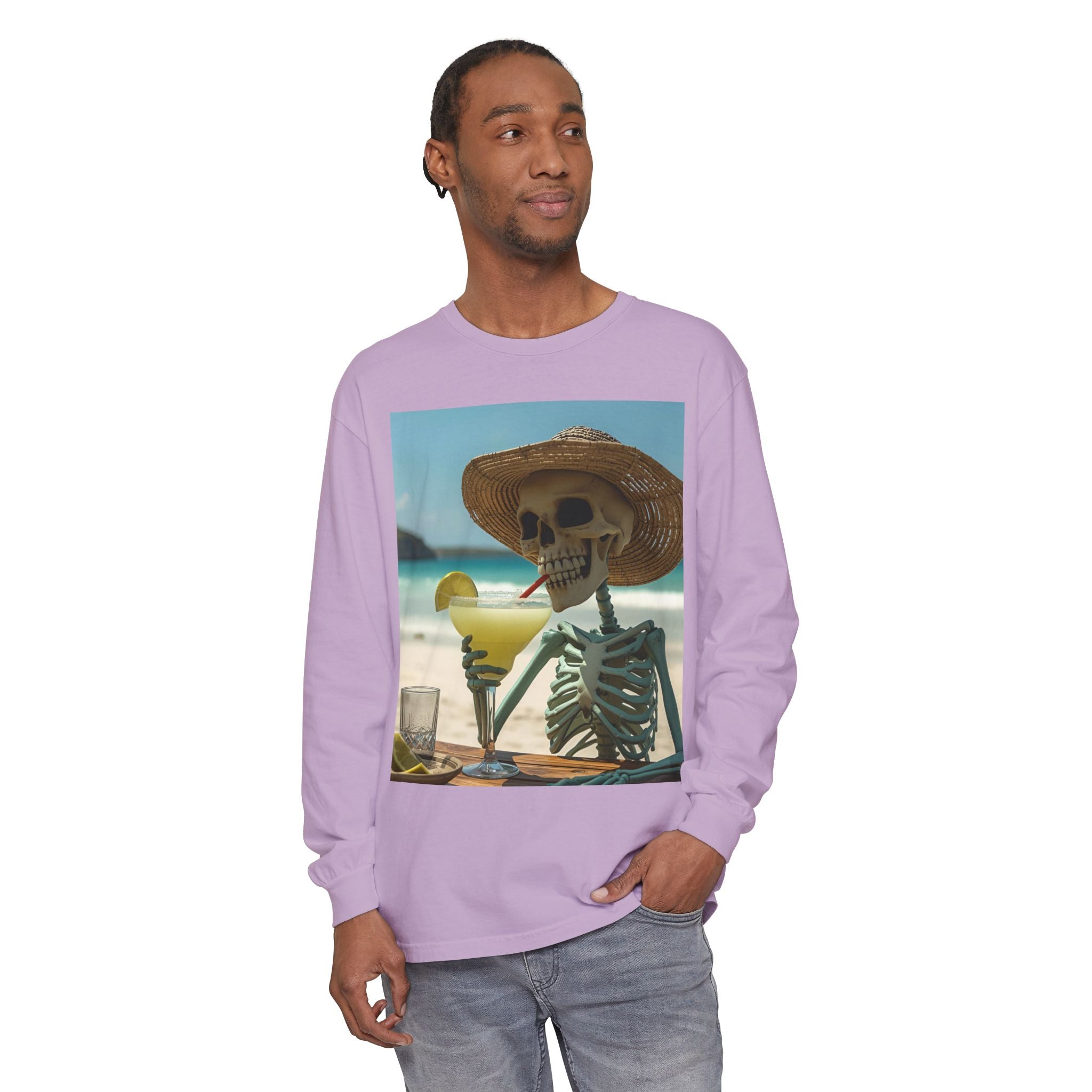 Chill Vibes Skeleton Unisex Garment-dyed Long Sleeve T-Shirt