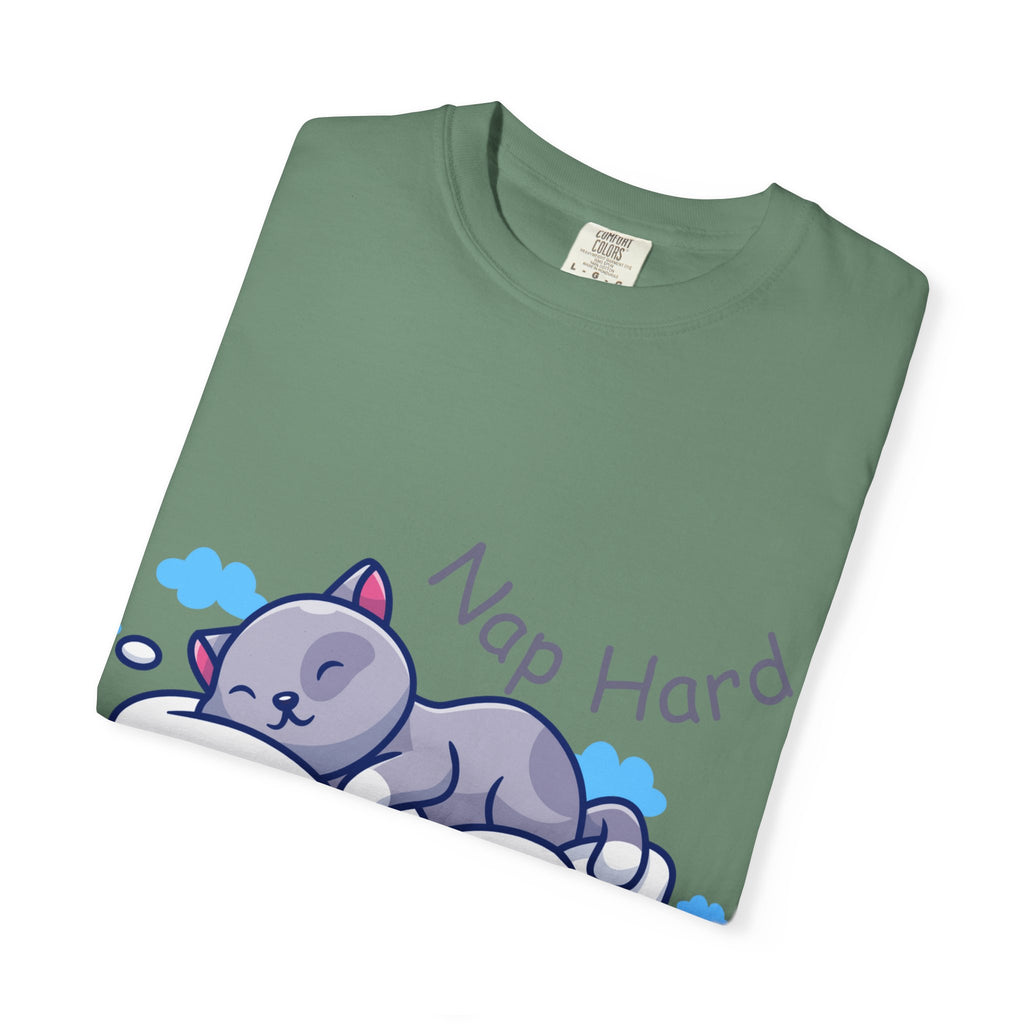 Cozy Cat Nap Hard Unisex Garment-Dyed T-shirt, Cat Lover Gift, Cozy Casual Tee, Funny Nap Shirt, Perfect for Pet Owners, Lightweight Summer Top