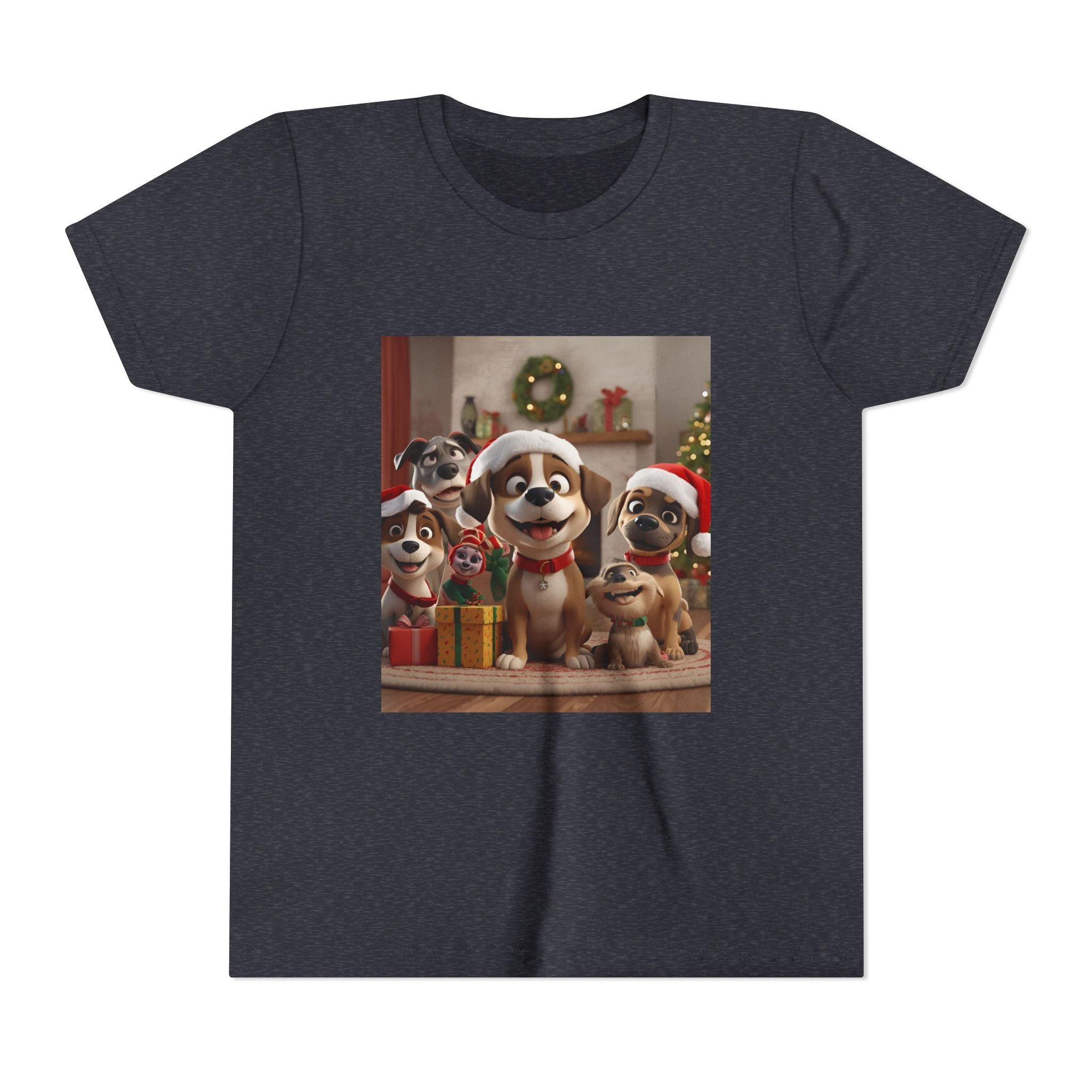 Cute Festive Christmas Dog Youth Short Sleeve Tee