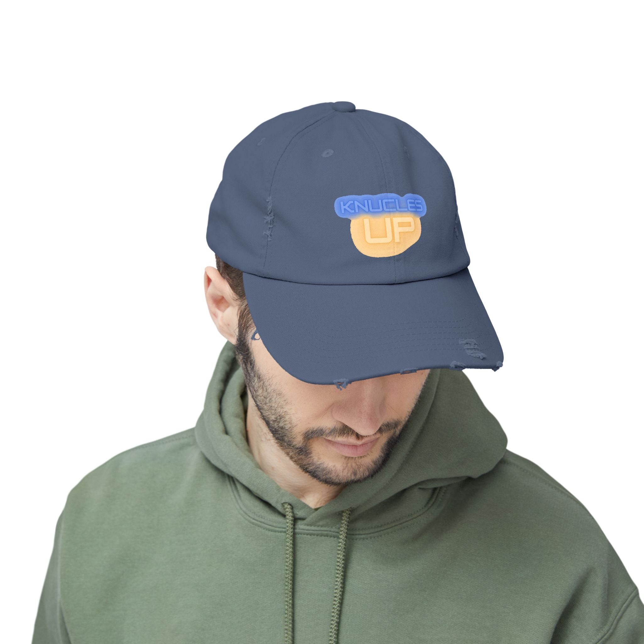 Knuckles Up Unisex Distressed Cap with Knuckles Up Design, Trendy Baseball Hat, Casual Outdoor Accessory, Gift for Him or Her, Streetwear Essential