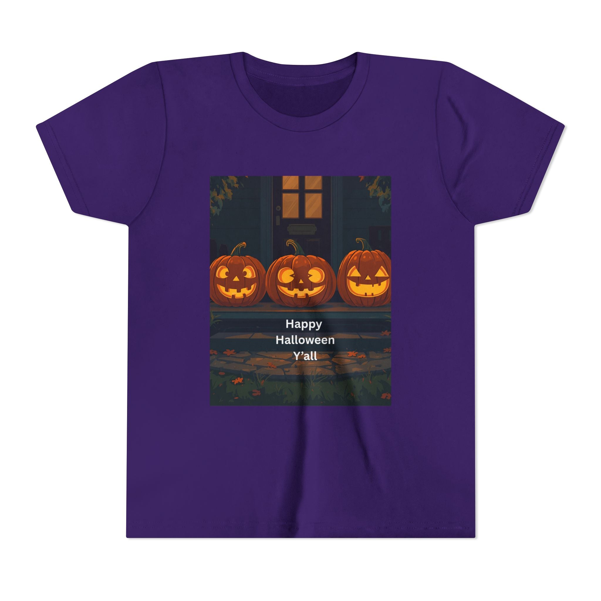 Halloween Pumpkin Youth Tee, Jack-o'-lantern Shirt, Trick or Treat Apparel, Spooky Kids T-Shirt, Halloween Costume Top