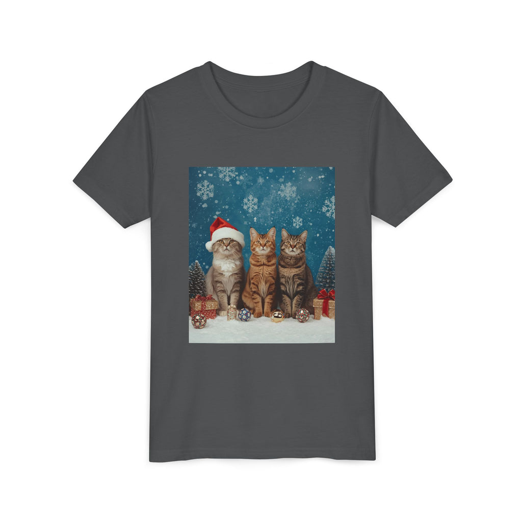 Cute Cat Festive Christmas Youth Short Sleeve Tee