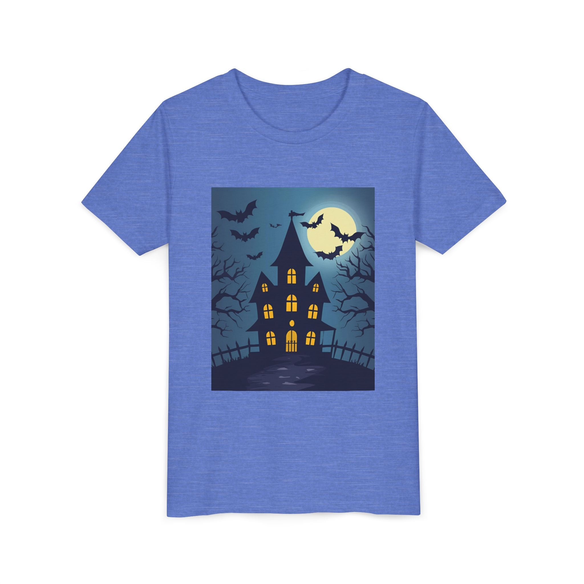 Spooky Halloween Haunted House Youth Tee, Kids Ghost T-Shirt, Haunted House Apparel, Bat Design Shirt, Trick or Treat Clothing