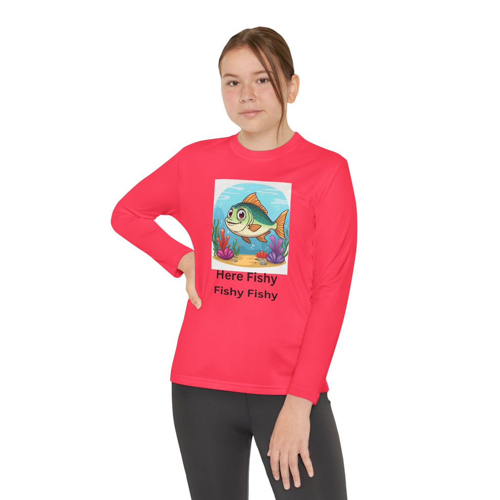 Here Fishy Fishy Fishy Youth Long Sleeve Competitor Tee