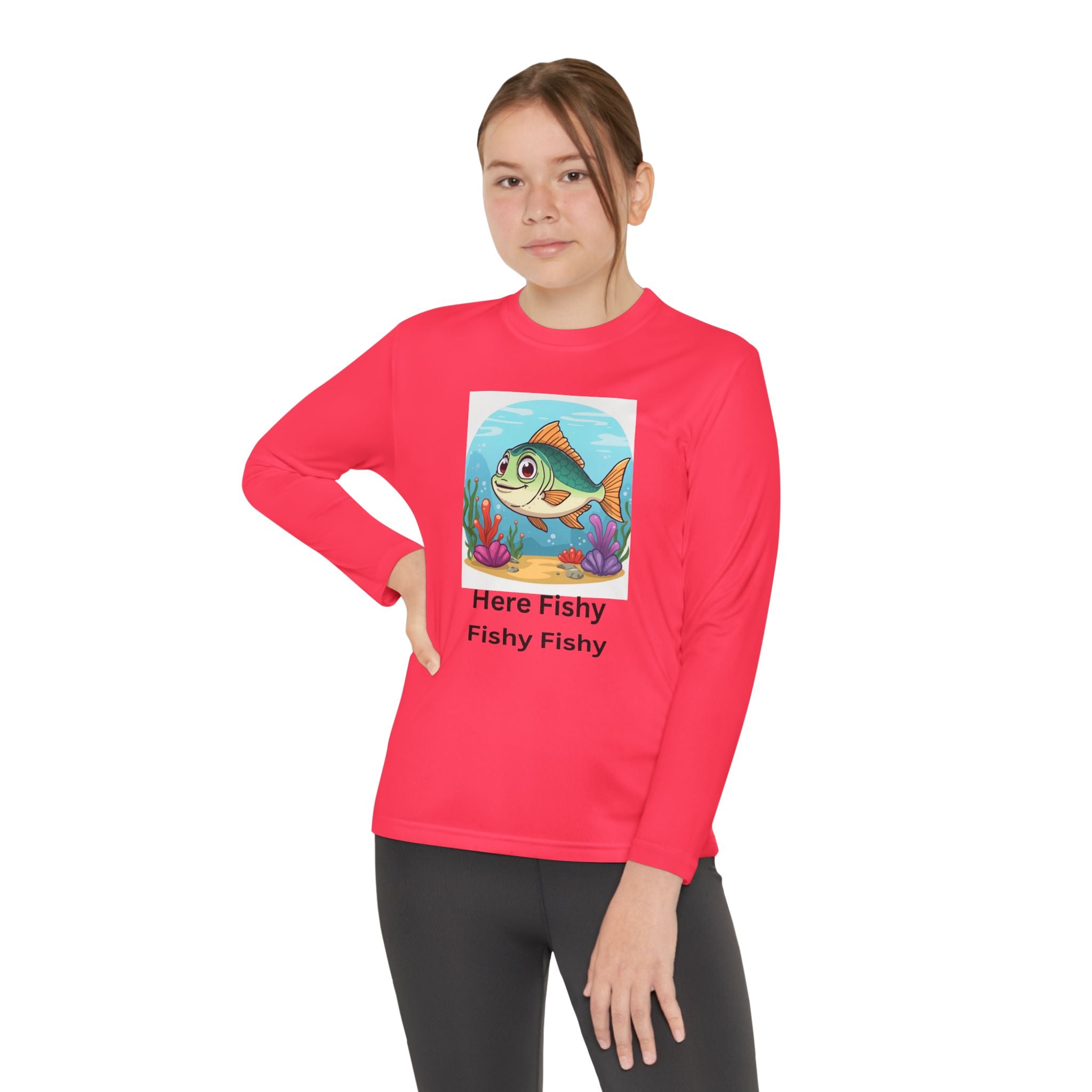 Here Fishy Fishy Fishy Youth Long Sleeve Competitor Tee