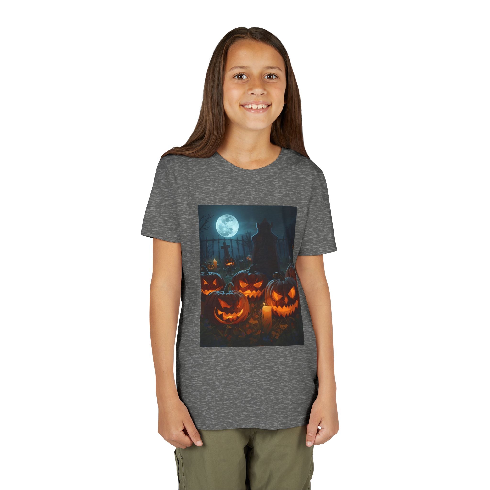 Scary Halloween Pumpkin Youth Short Sleeve Tee, Cute Halloween Shirt, Kids Costume Top, Spooky Tees, Trick or Treat Shirt