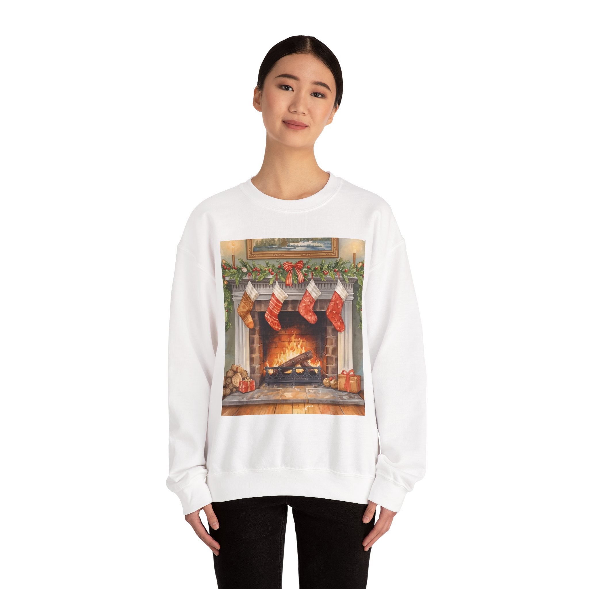 Christmas Stocking Fireplace Unisex Heavy Blend™ Crewneck Sweatshirt