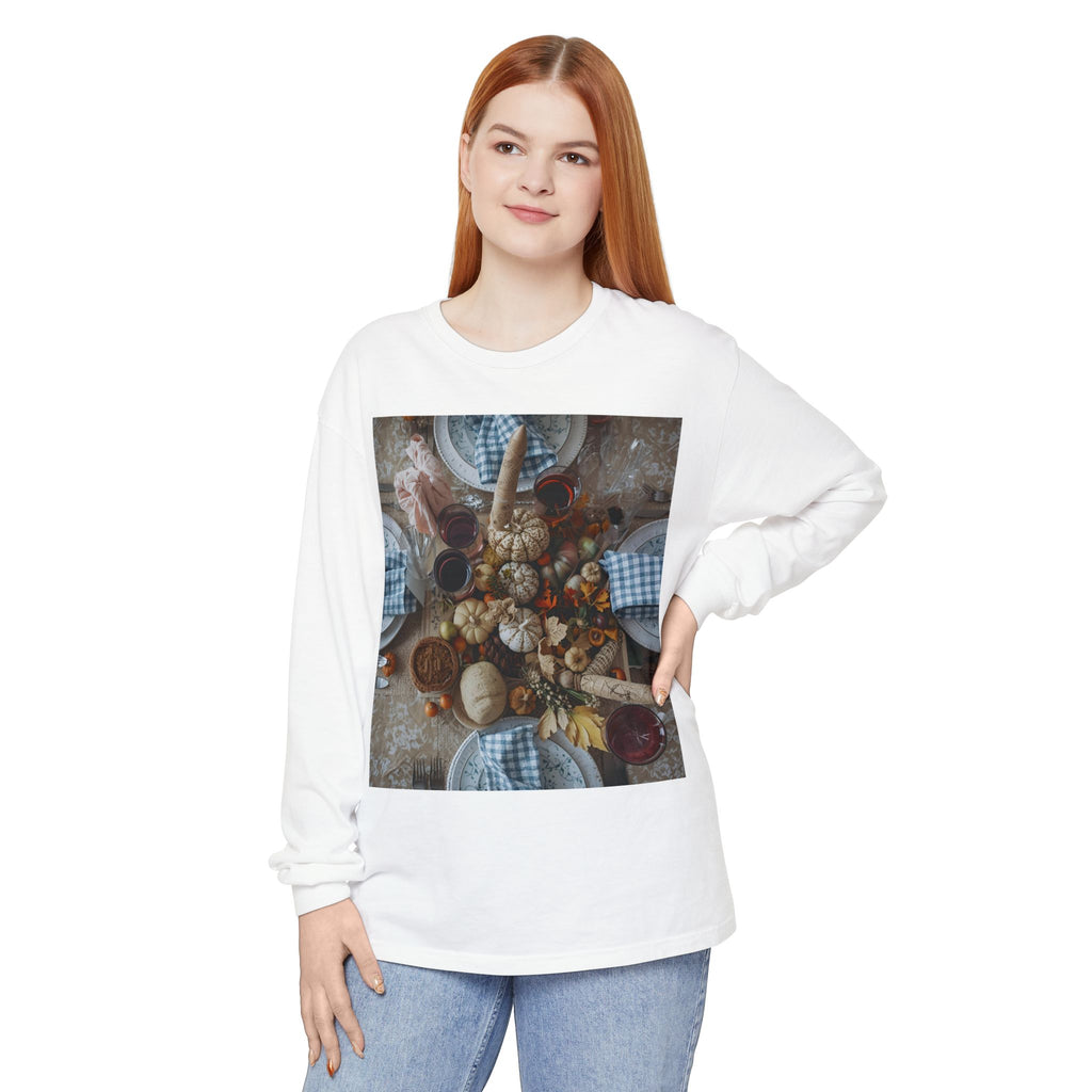 Rustic Gatherings Festive Long Sleeve T-Shirt for Gatherings, Casual Wear, Thanksgiving Shirt, Cozy Gift, Holiday Celebration Tee