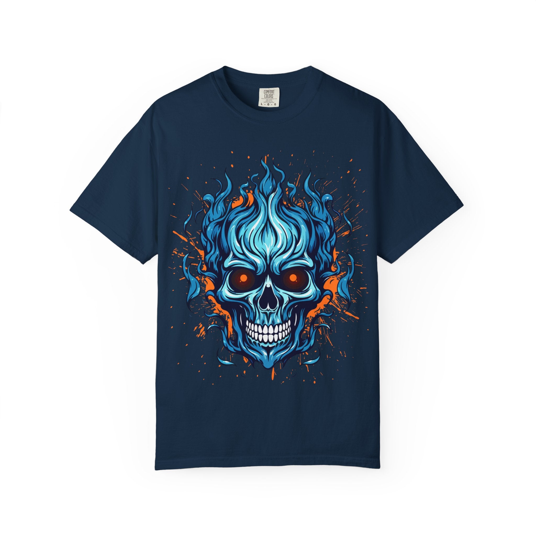 Flame Skull Graphic T-Shirt | Unisex Apparel for Rock Lovers, Halloween Costume, Edgy Style, Concert Fashion, Gift for Him/Her