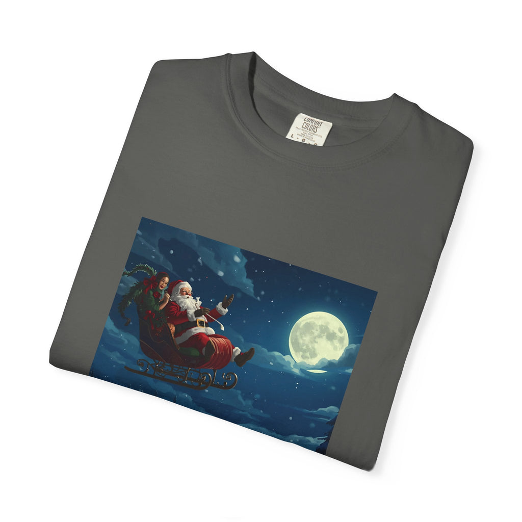 Christmas Santa Sleigh Unisex Garment-Dyed T-shirt