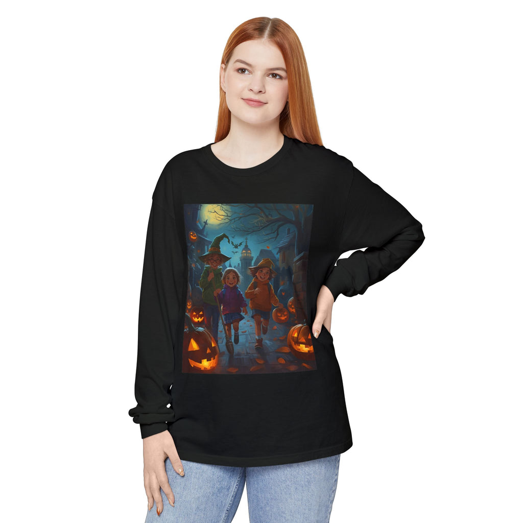 Halloween Themed Unisex Long Sleeve T-Shirt, Spooky Autumn Apparel, Trick-or-Treat Shirt, Fall Fashion, Casual Halloween Outfits