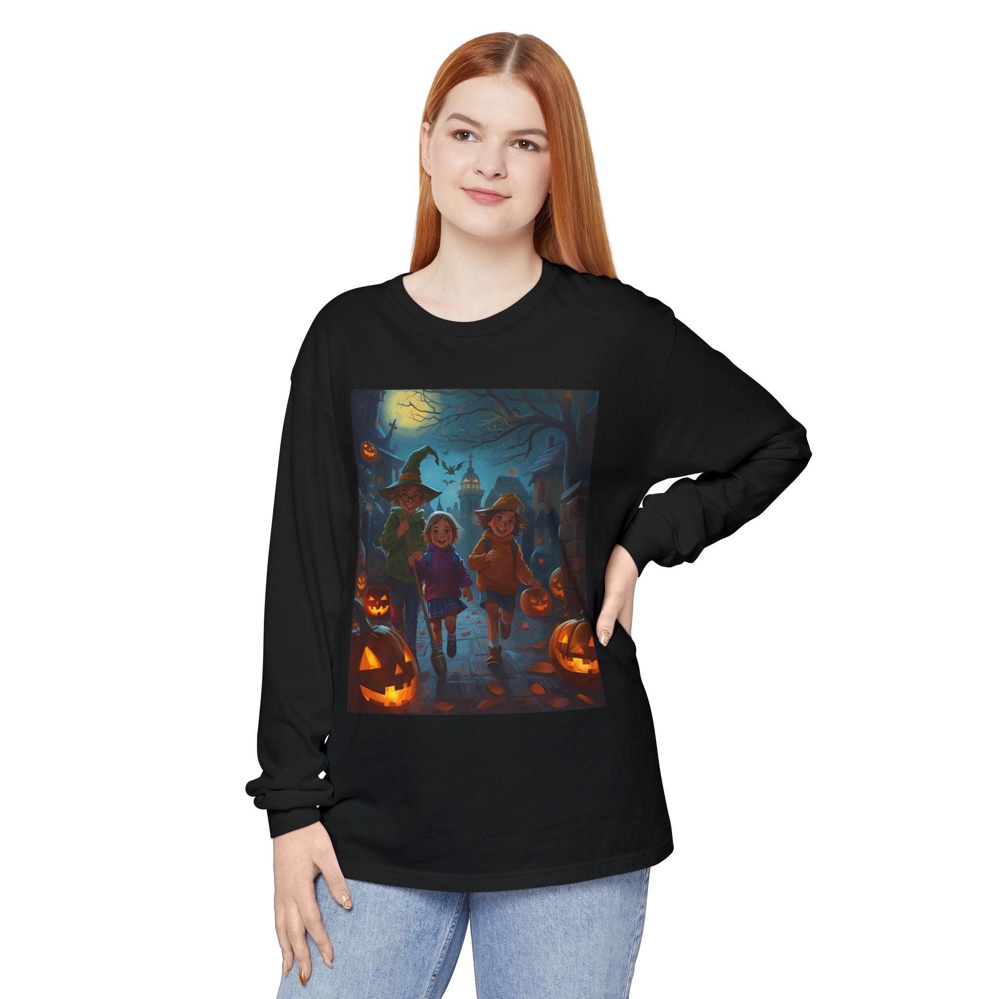 Halloween Themed Unisex Long Sleeve T-Shirt, Spooky Autumn Apparel, Trick-or-Treat Shirt, Fall Fashion, Casual Halloween Outfits