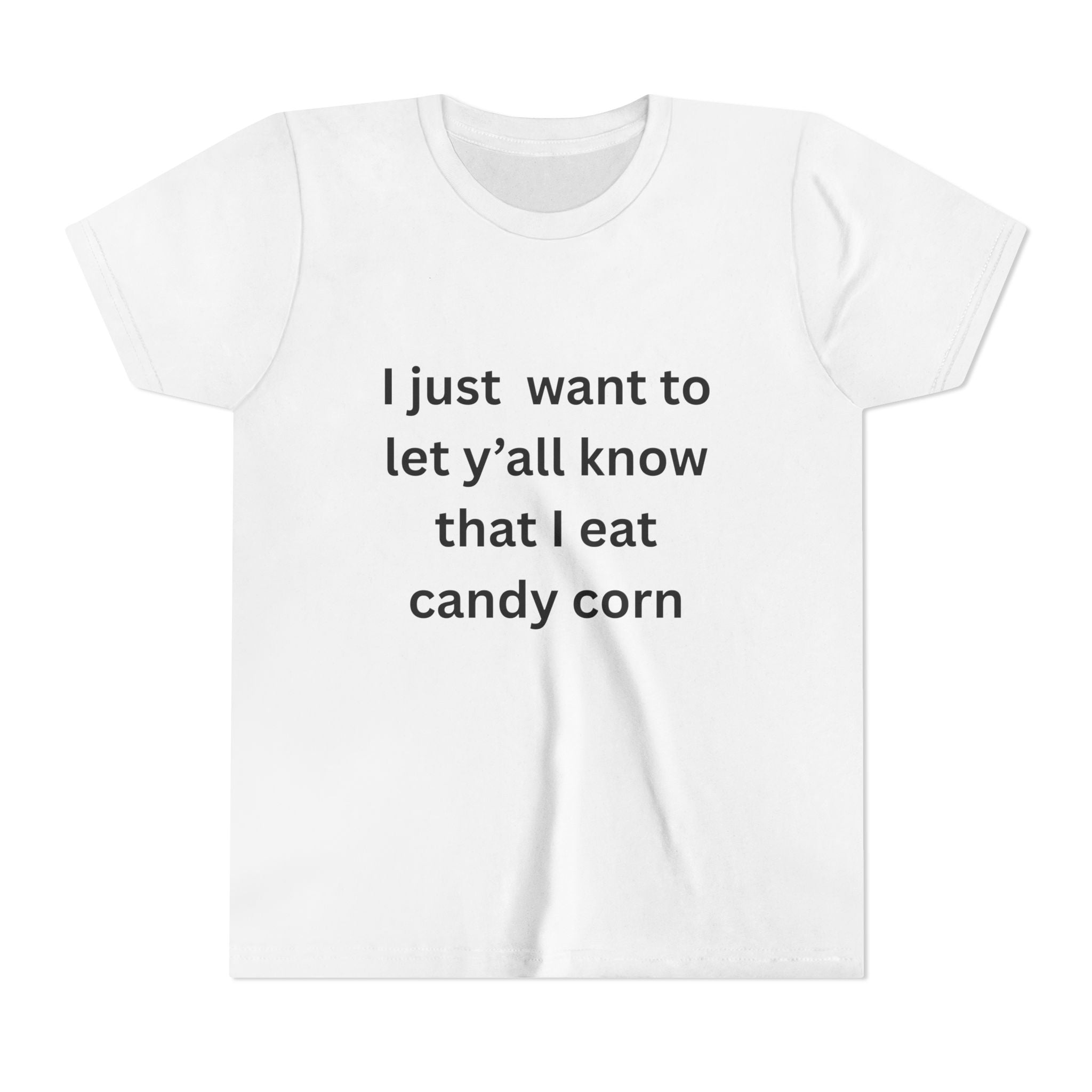 I Eat Candy Corn Youth Candy Corn Tee, Fun Halloween Shirt, Cute Short Sleeve Tee, Youth Graphic Top, Fall Celebration Apparel, Trick or Treat Shirt