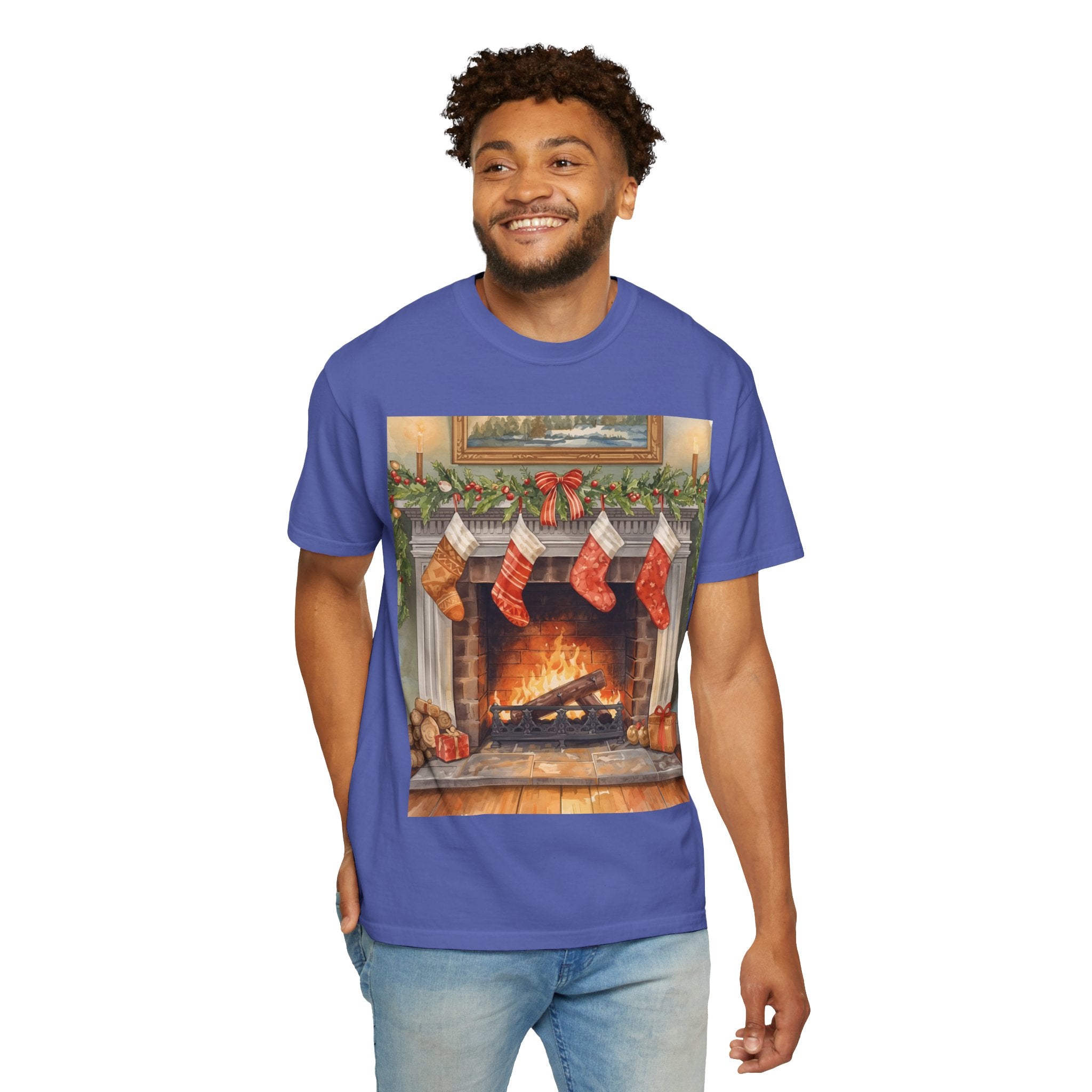 Cozy Christmas Fireplace T-Shirt | Unisex Holiday Tee | Gift for Him/Her | Festive Layering Top | Merry Christmas Apparel