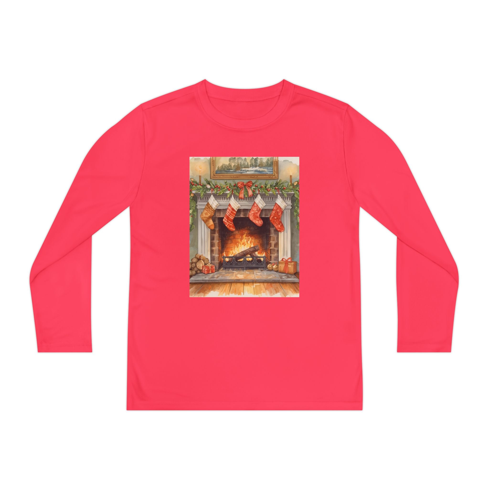 Christmas Stocking Fireplace Youth Long Sleeve Competitor Tee