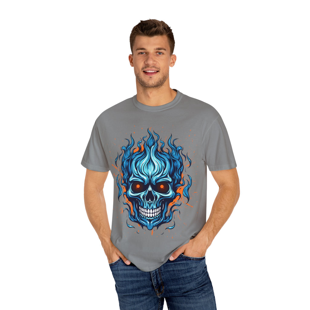 Flame Skull Graphic T-Shirt | Unisex Apparel for Rock Lovers, Halloween Costume, Edgy Style, Concert Fashion, Gift for Him/Her