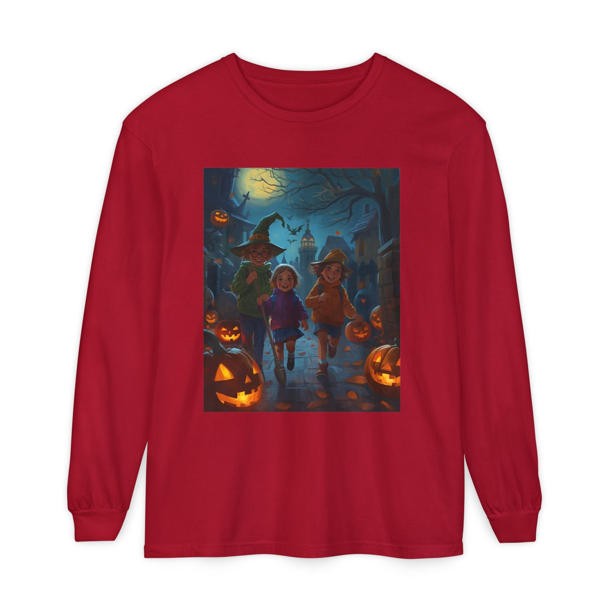 Halloween Themed Unisex Long Sleeve T-Shirt, Spooky Autumn Apparel, Trick-or-Treat Shirt, Fall Fashion, Casual Halloween Outfits