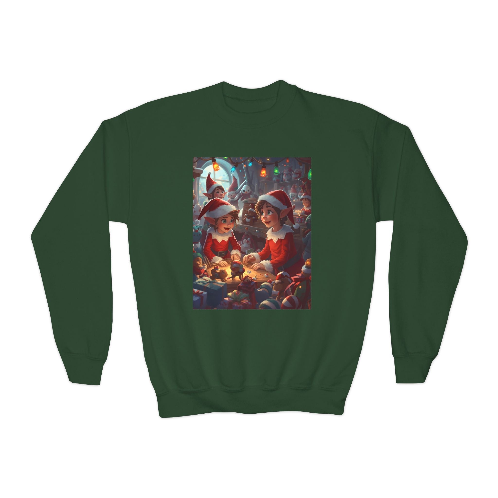 Youth Christmas Elf Crewneck Sweatshirt, Cozy Holiday Sweatshirt for Kids, Cute Christmas Gift, Family Christmas Apparel, Santa & Elf Design